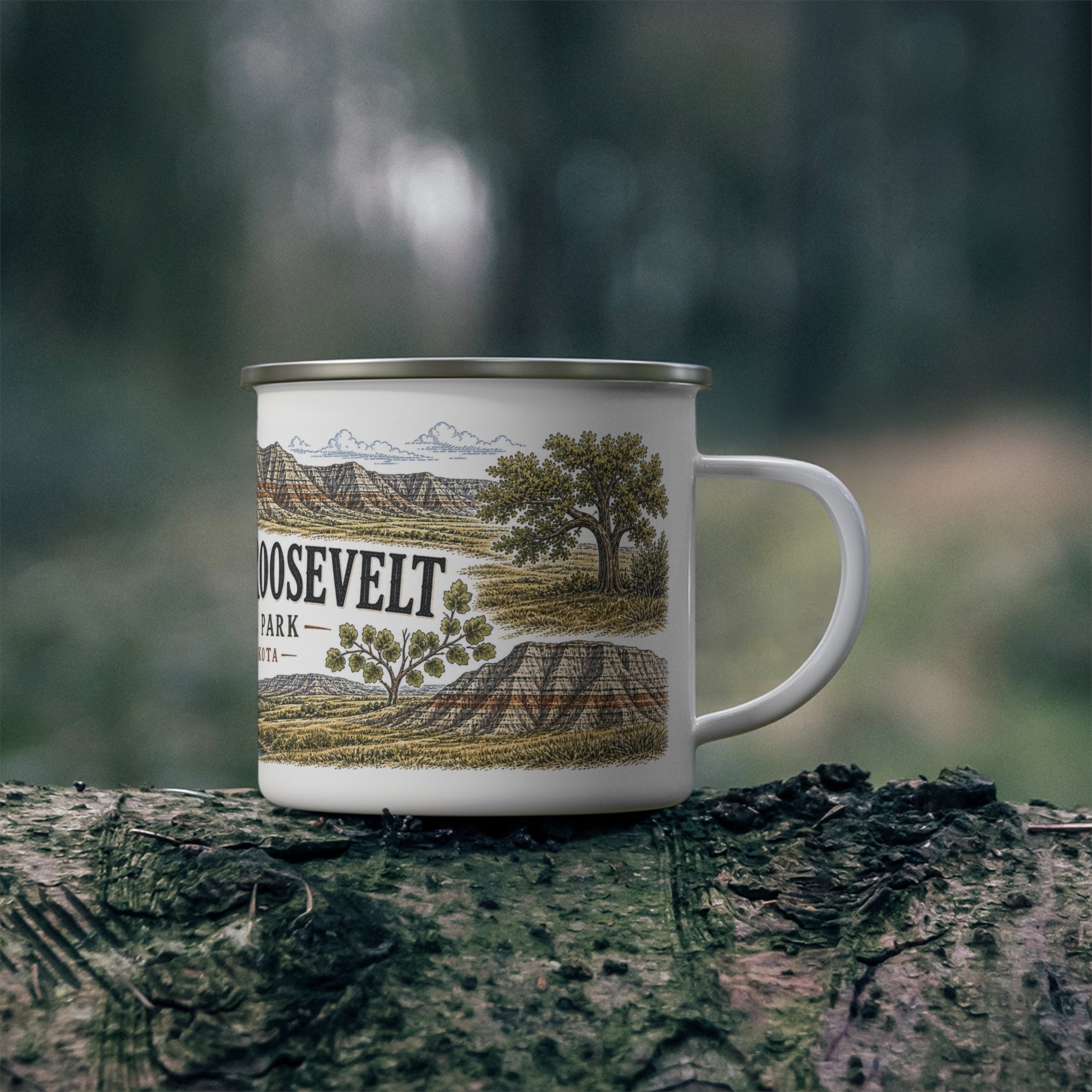 Theodore Roosevelt National Park Vintage Enamel Camping Mug | 12oz National Park Hiking Gift