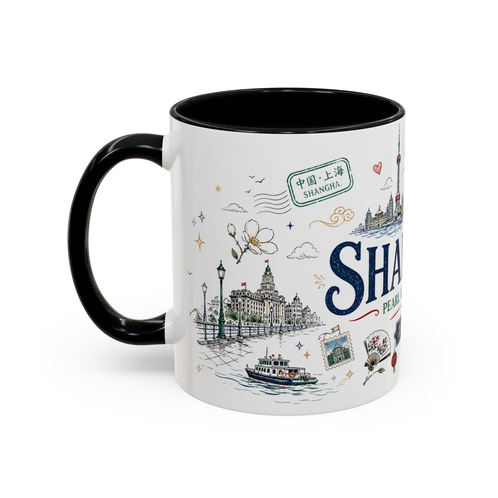Shanghai Coffee Mug | China Souvenir Travel Gift | Accent Color Ceramic 11oz 15oz