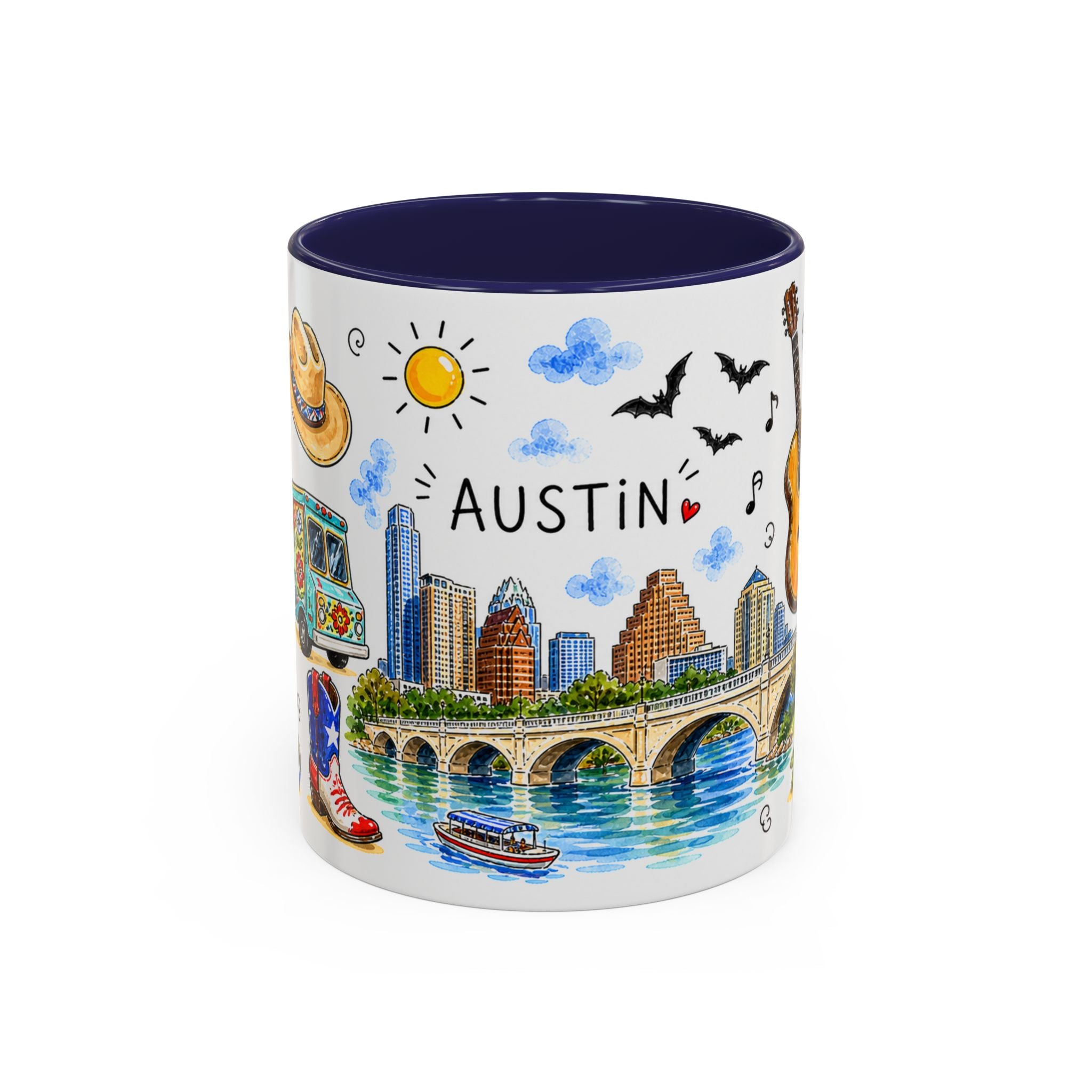 Austin Illustrated Travel Mug | City Souvenir Accent Coffee Mug | 11oz 15oz Ceramic Cup