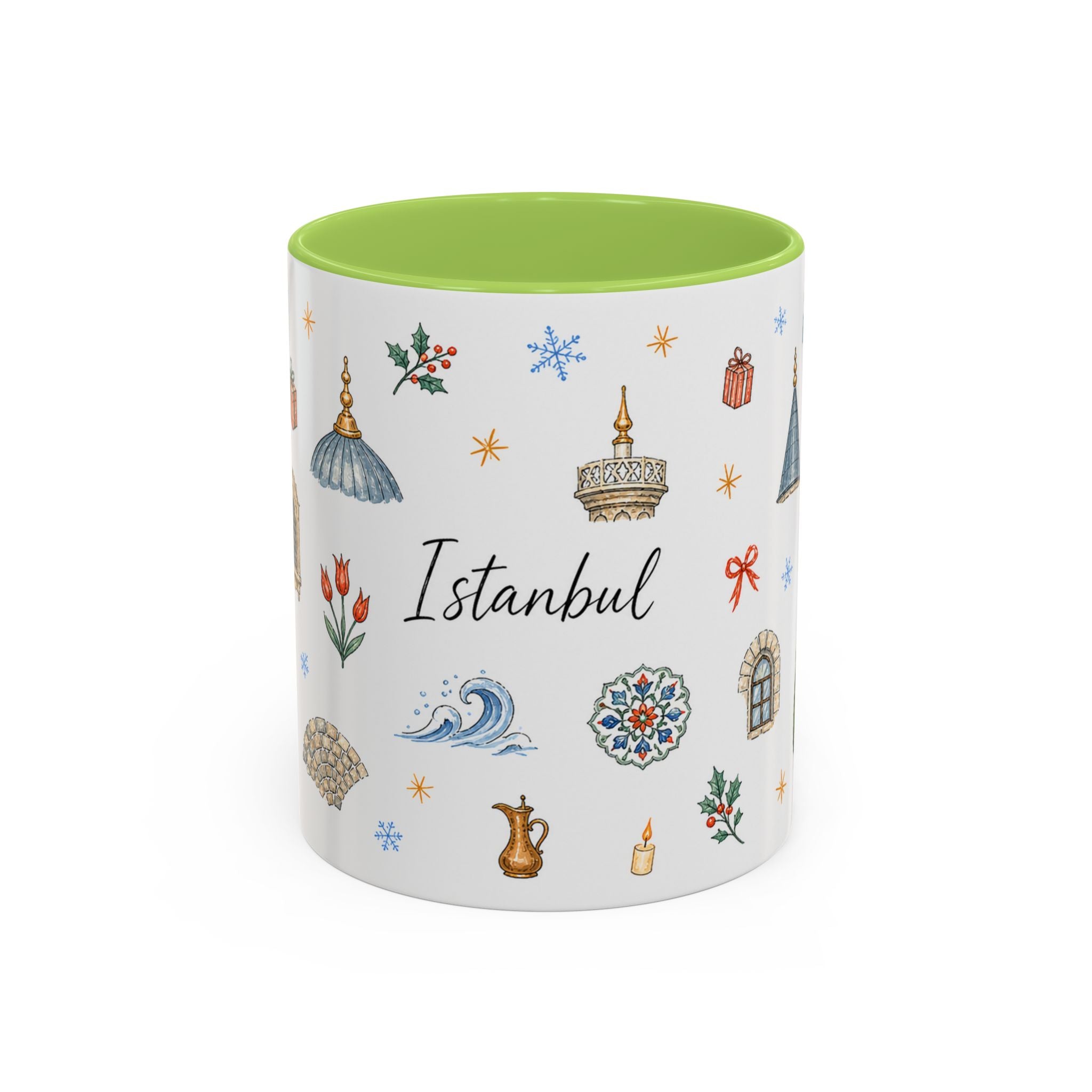 Istanbul Christmas Mug | Watercolor Travel Souvenir | Holiday Gift | Accent Ceramic Coffee Cup 11oz 15oz