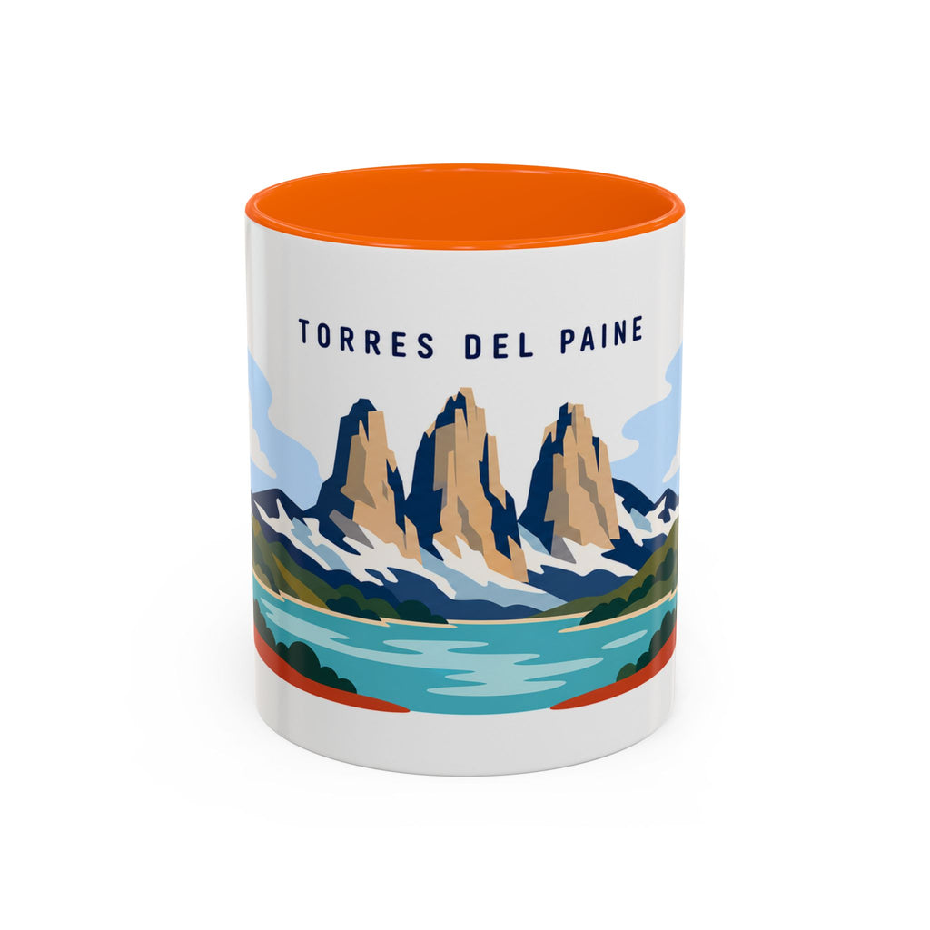 Torres del Paine Coffee Mug | Travel Destination Souvenir Gift | Accent Color Ceramic 11oz 15oz