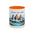 Torres del Paine Coffee Mug | Travel Destination Souvenir Gift | Accent Color Ceramic 11oz 15oz