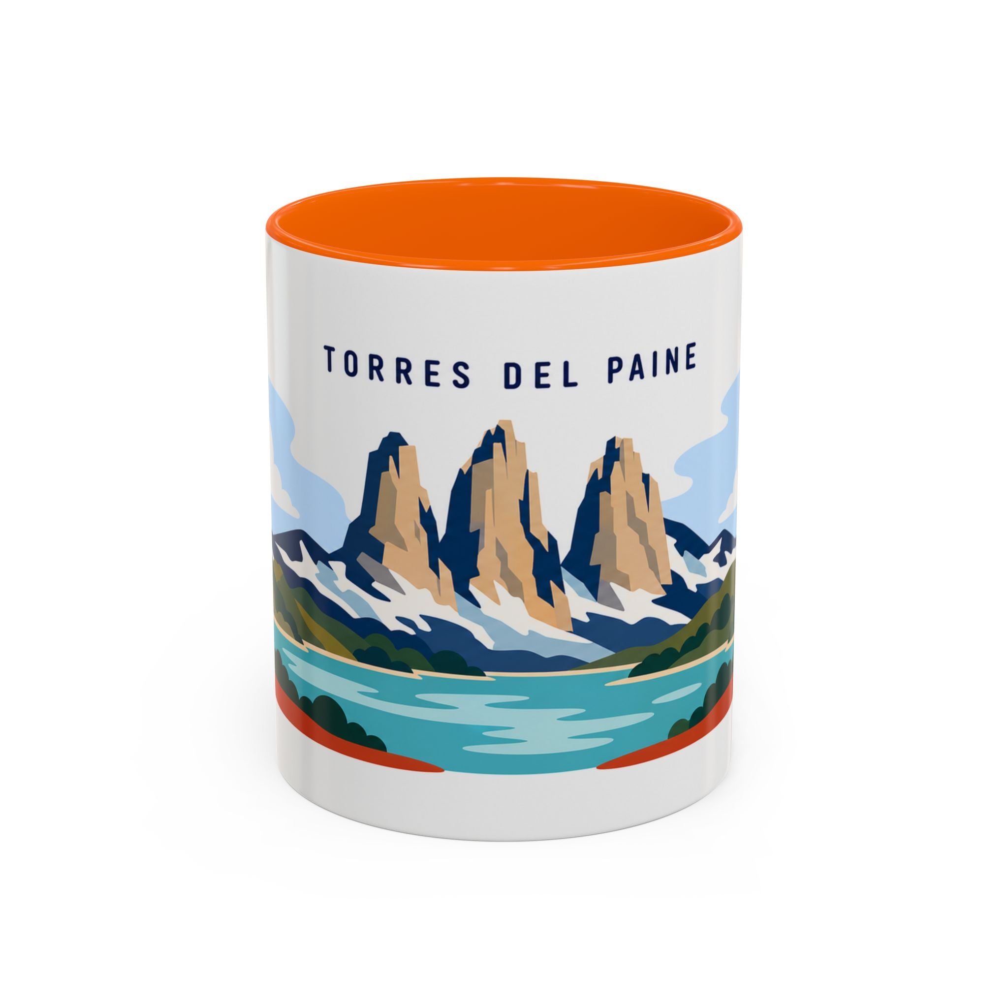 Torres del Paine Coffee Mug | Travel Destination Souvenir Gift | Accent Color Ceramic 11oz 15oz