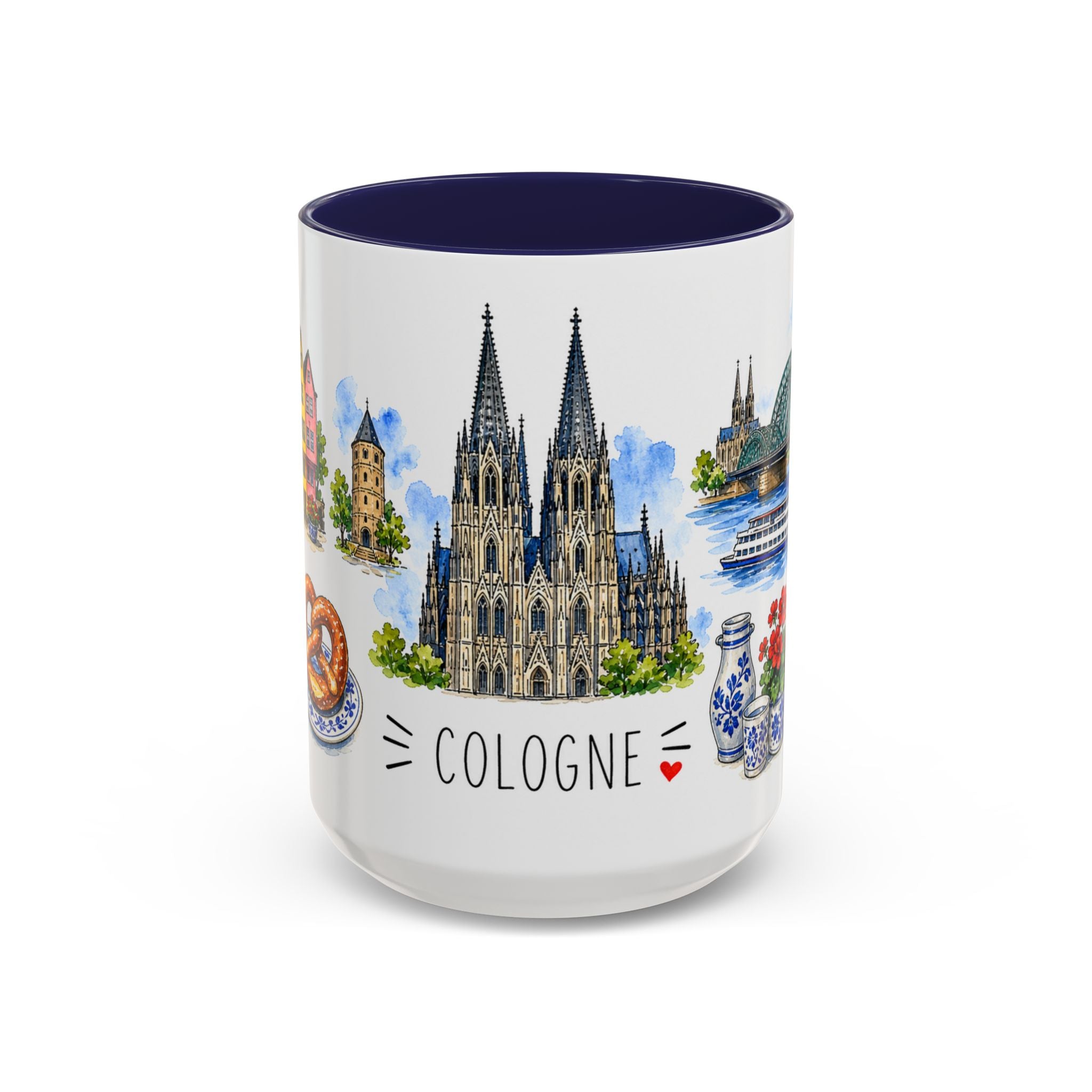 Cologne Illustrated Travel Mug | City Souvenir Accent Coffee Mug | 11oz 15oz Ceramic Cup