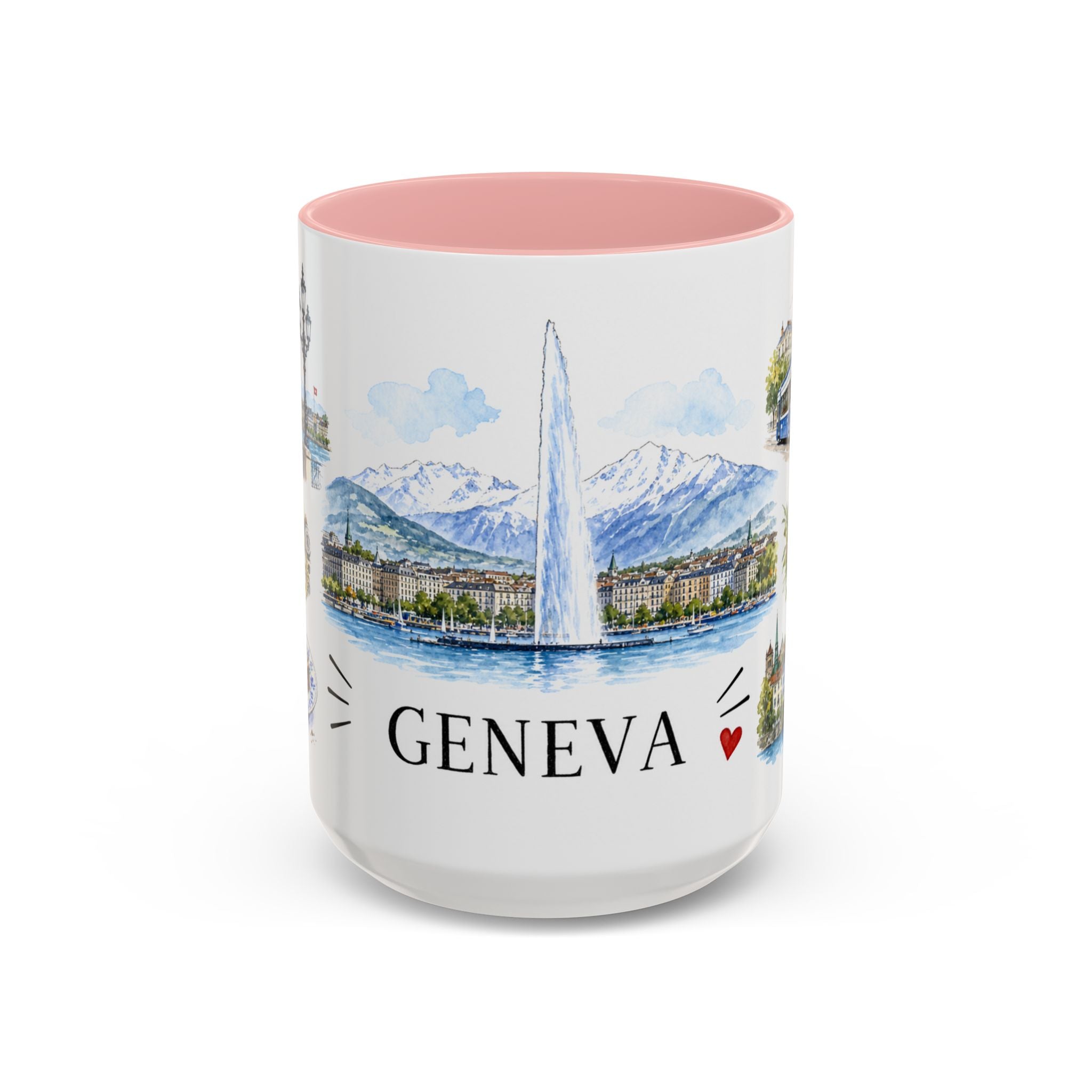 Geneva Illustrated Travel Mug | City Souvenir Accent Coffee Mug | 11oz 15oz Ceramic Cup