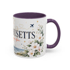 Massachusetts State Map Mug | Coastal Scene, Botanical Accents (11oz, 15oz)