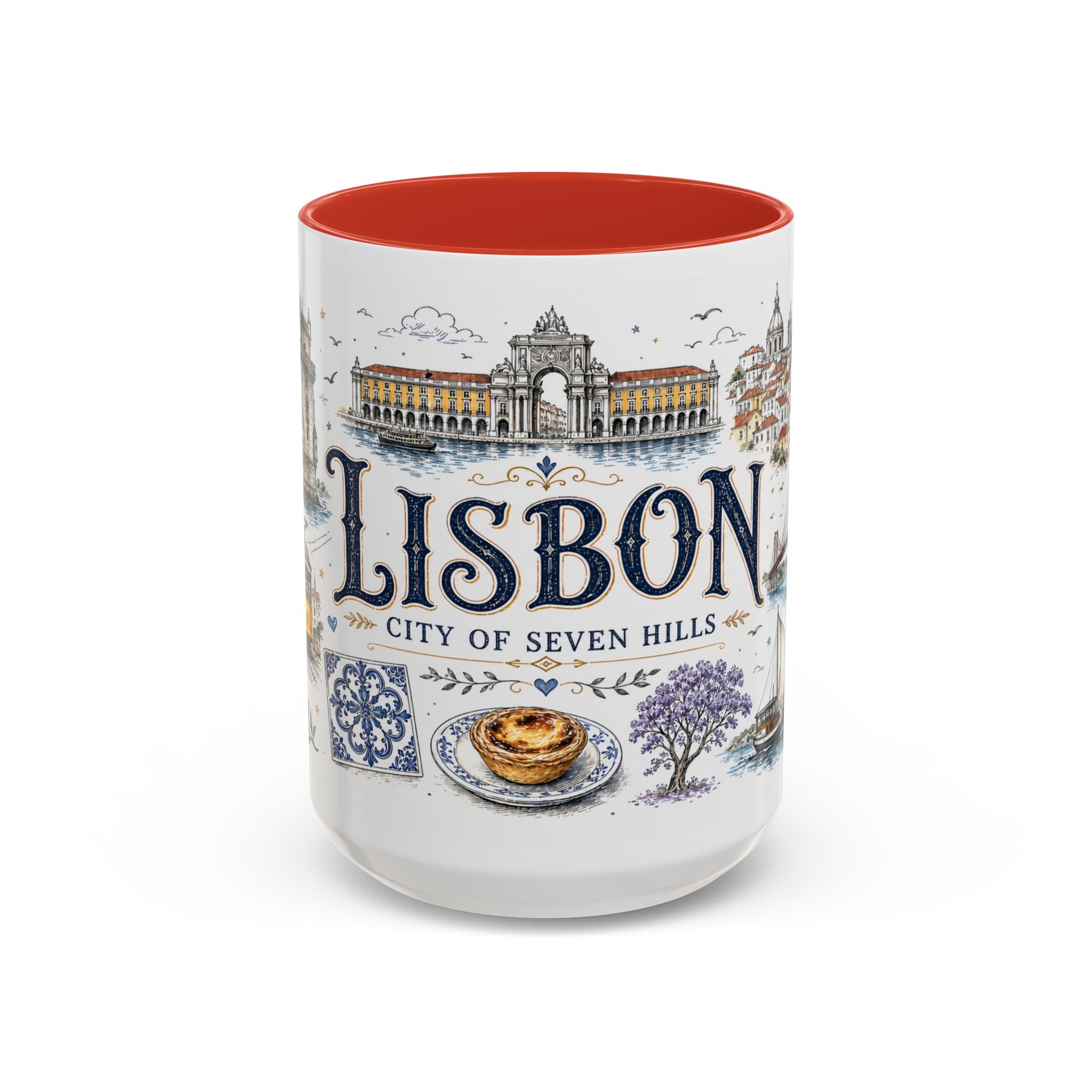 Lisbon Coffee Mug | Portugal Travel Souvenir | Vintage Illustrated City Gift | 11 oz 15 oz Accent Mug