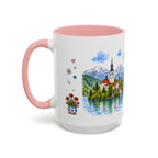 Bled Illustrated Travel Mug | Slovenia Souvenir Accent Coffee Mug | 11oz 15oz Ceramic Cup