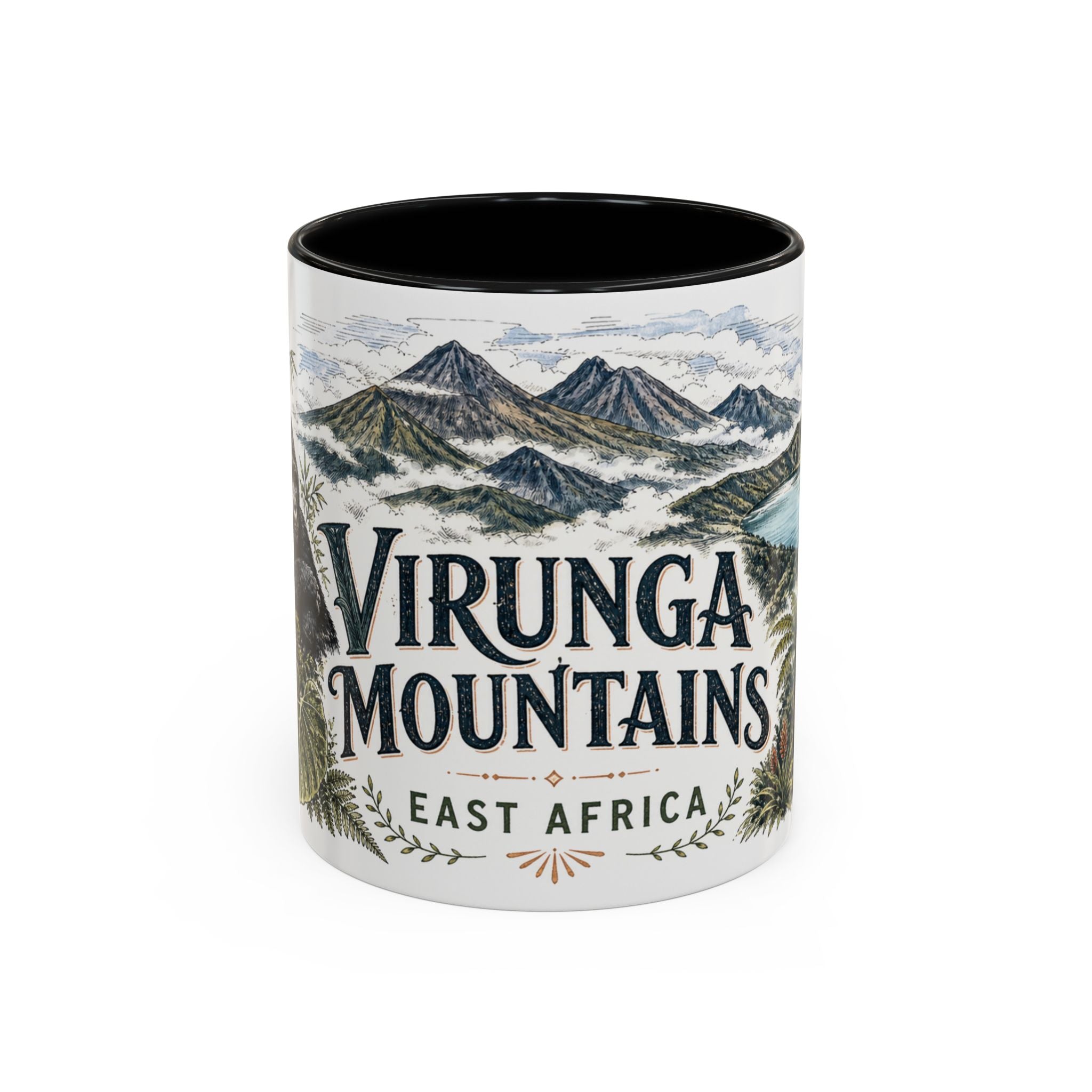 Virunga Mountains Mug, East Africa Travel Souvenir, Bucket List Gift, Accent Ceramic Coffee Mug 11oz 15oz