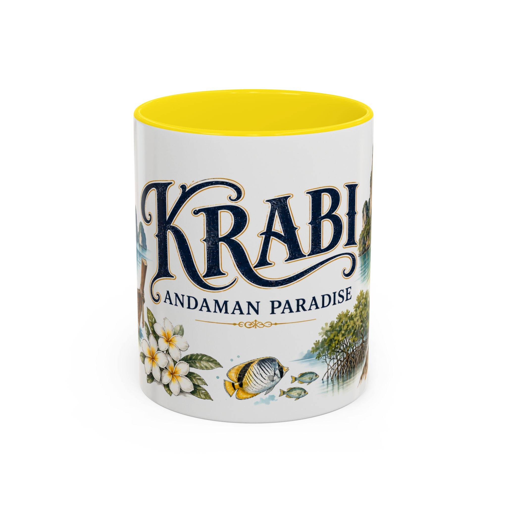 Krabi Coffee Mug | Thailand Travel Souvenir | Vintage Illustrated City Gift | 11 oz 15 oz Accent Mug