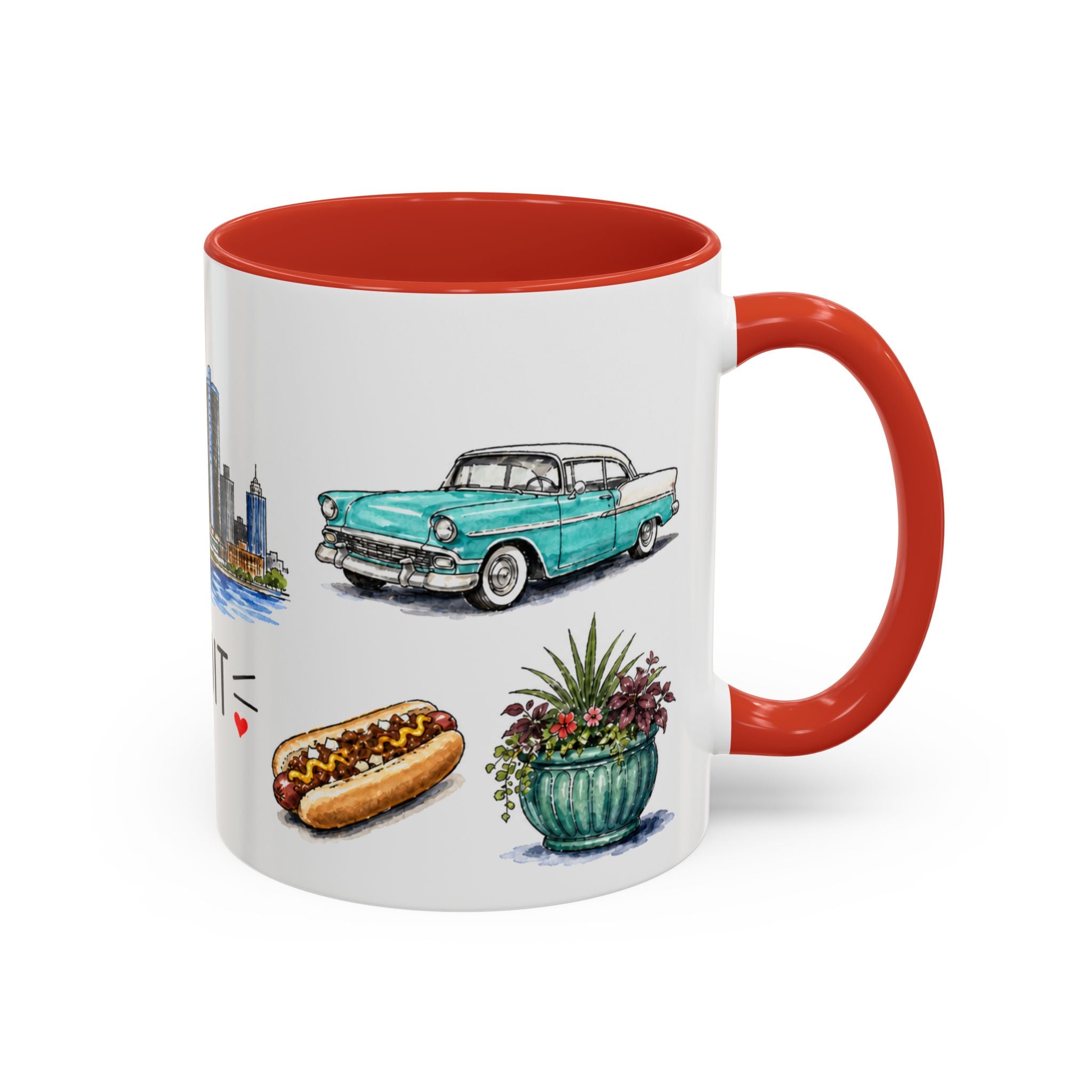 Detroit Illustrated Travel Mug | City Souvenir Accent Coffee Mug | 11oz 15oz Ceramic Cup
