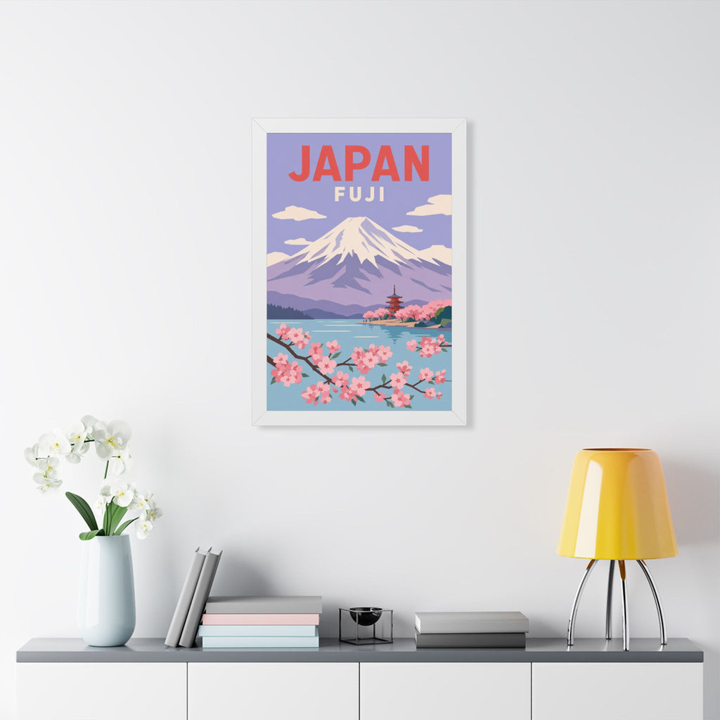 Mount Fuji Japan Framed Poster | Vintage Travel Wall Art | Black Walnut White Frame | 16x24 20x30
