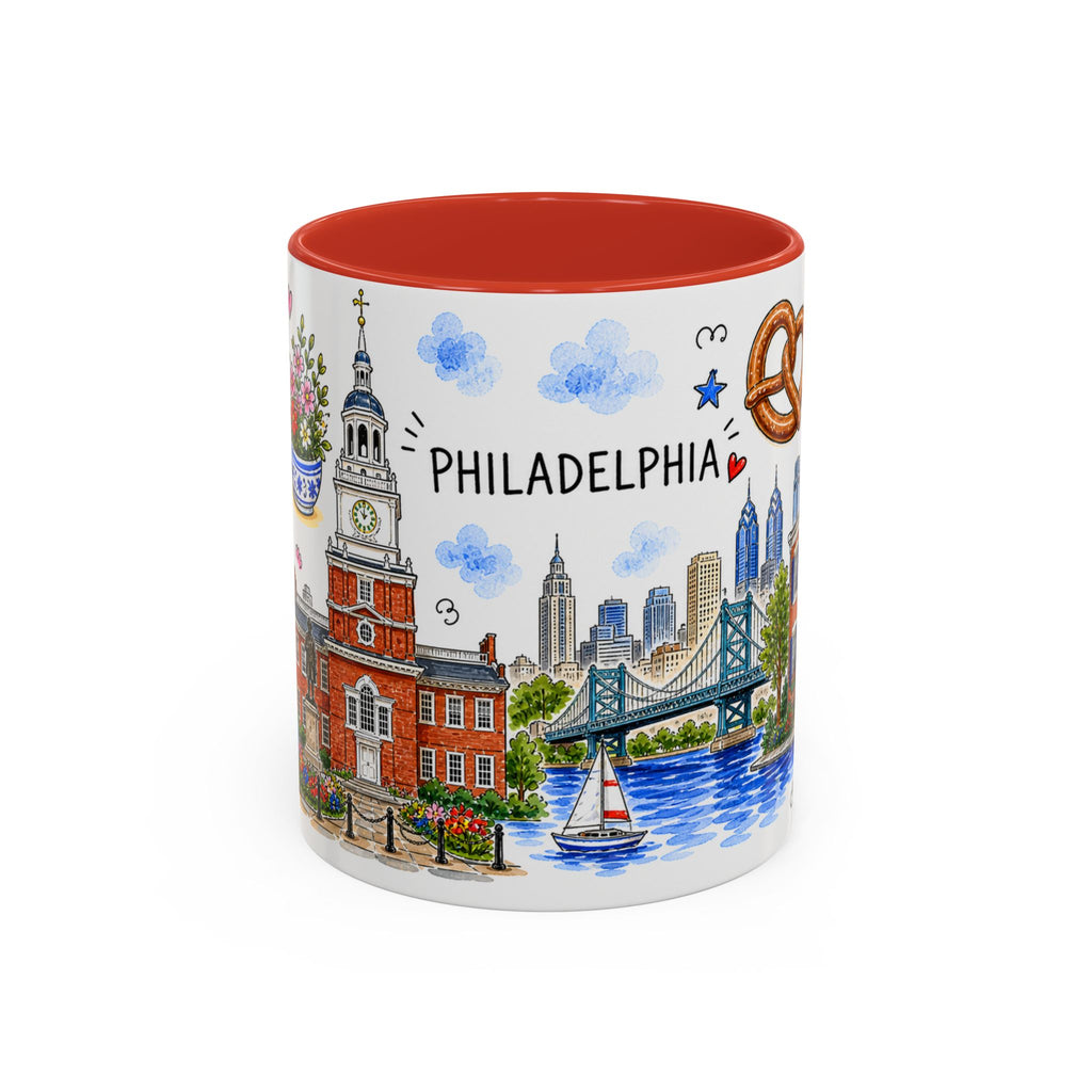 Philadelphia Illustrated Travel Mug | City Souvenir Accent Coffee Mug | 11oz 15oz Ceramic Cup