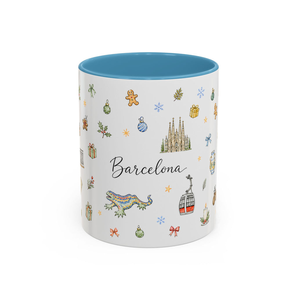 Barcelona Christmas Mug | Watercolor City Souvenir, Ceramic Coffee Cup (11oz/15oz)