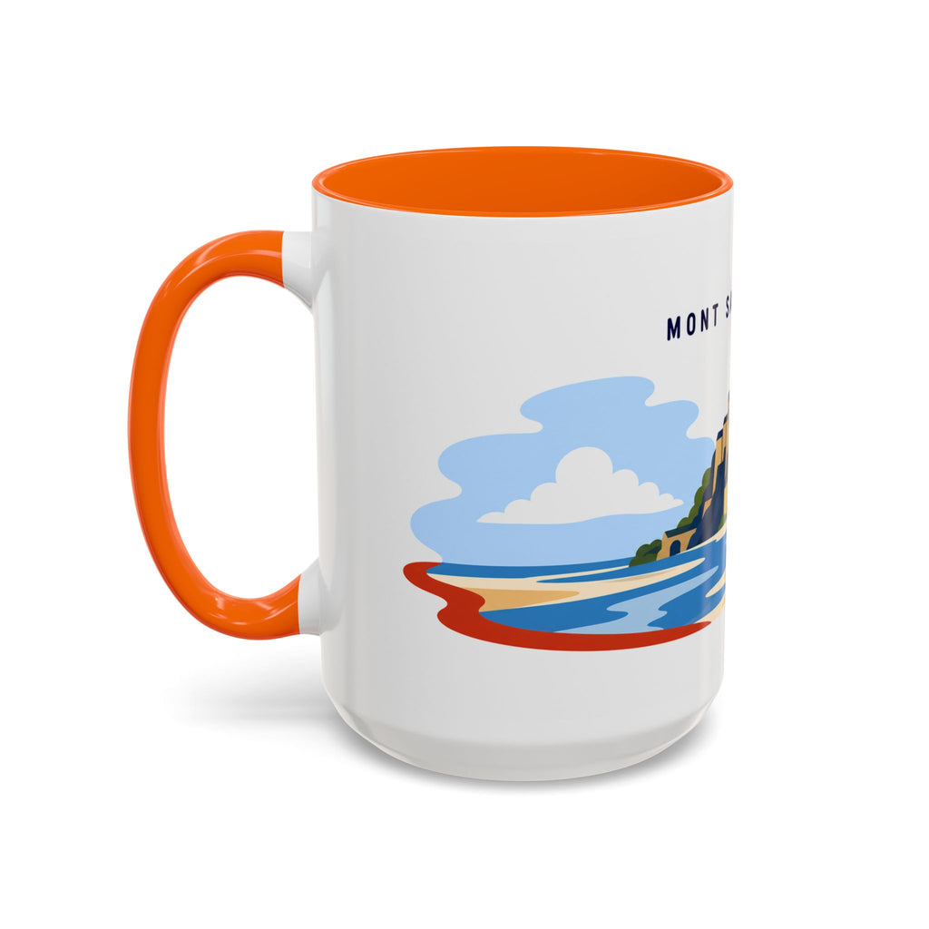 Mont Saint Michel Coffee Mug | Travel Destination Souvenir Gift | Accent Color Ceramic 11oz 15oz