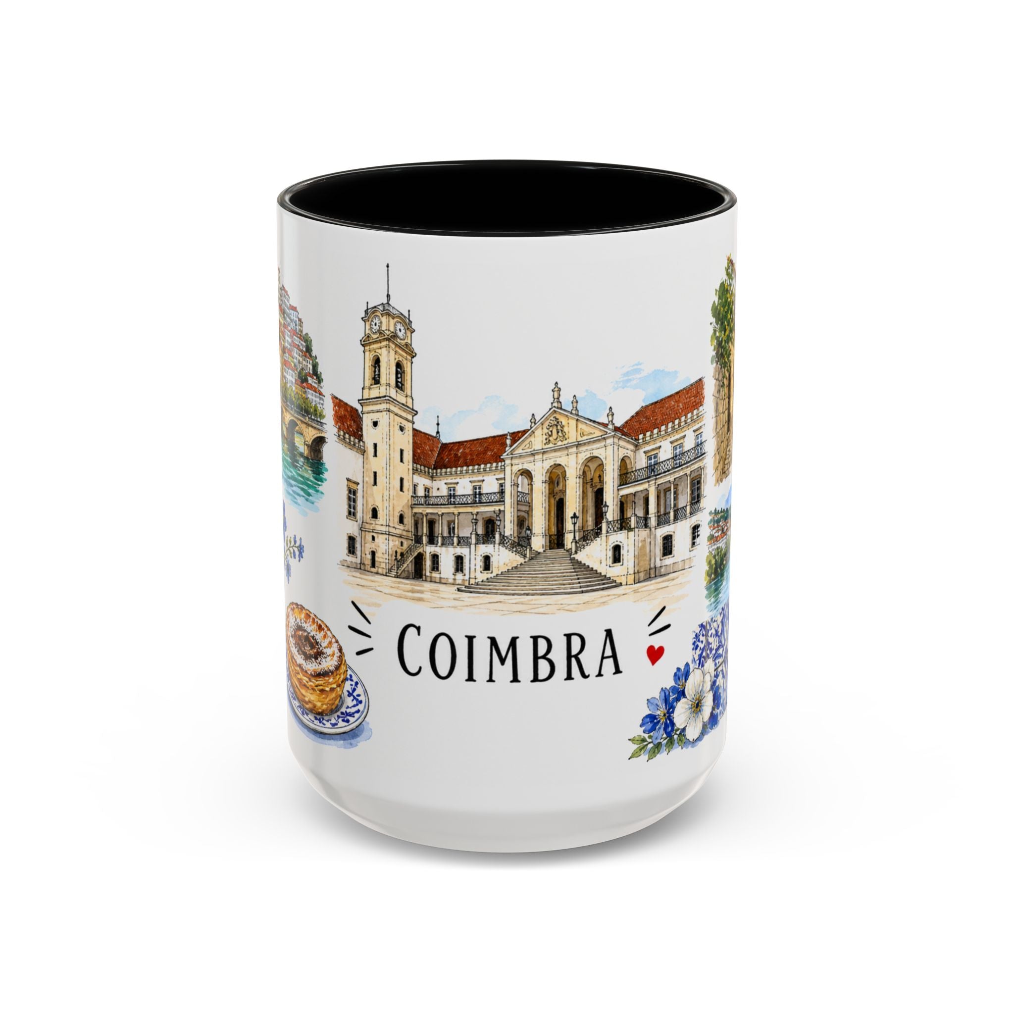 Coimbra Illustrated Travel Mug | City Souvenir Accent Coffee Mug | 11oz 15oz Ceramic Cup
