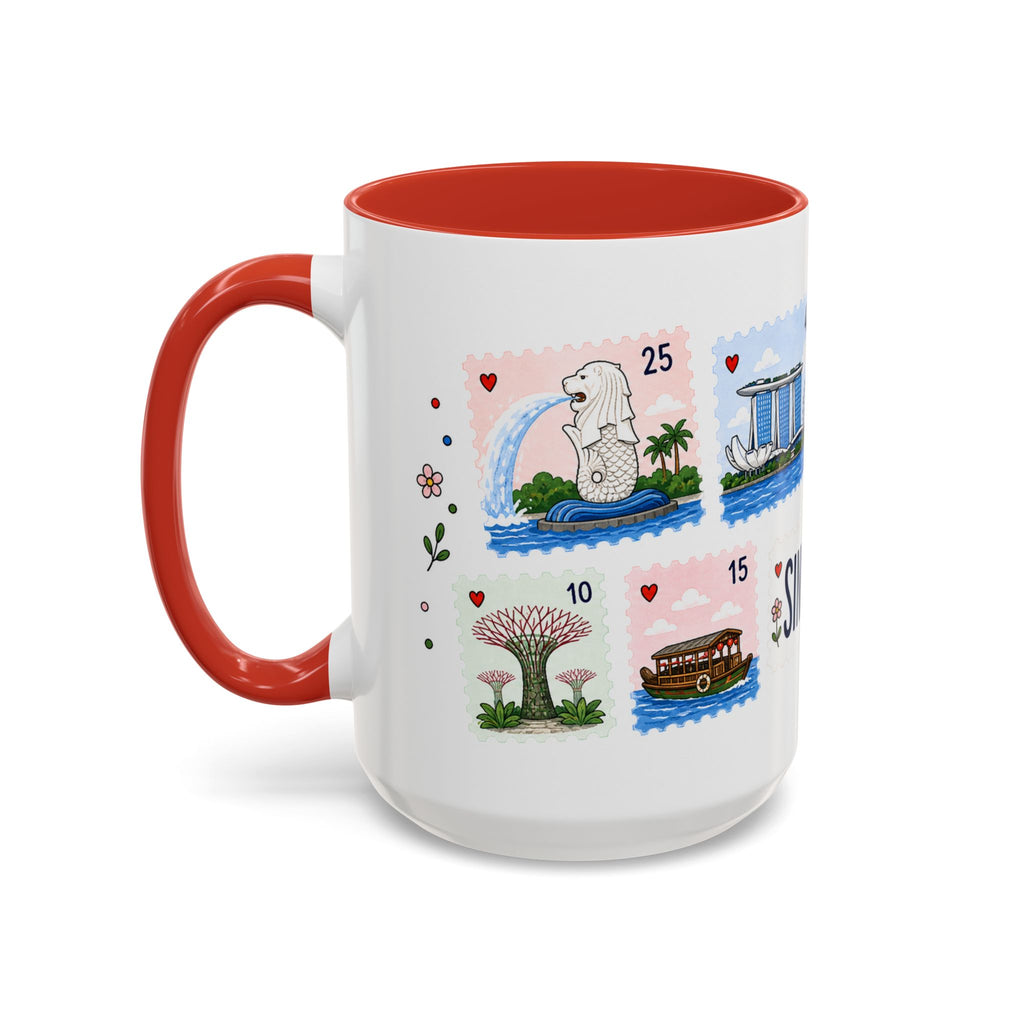 Singapore Coffee Mug | Postage Stamp Collage Mug | Travel Souvenir Accent Cup 11oz 15oz