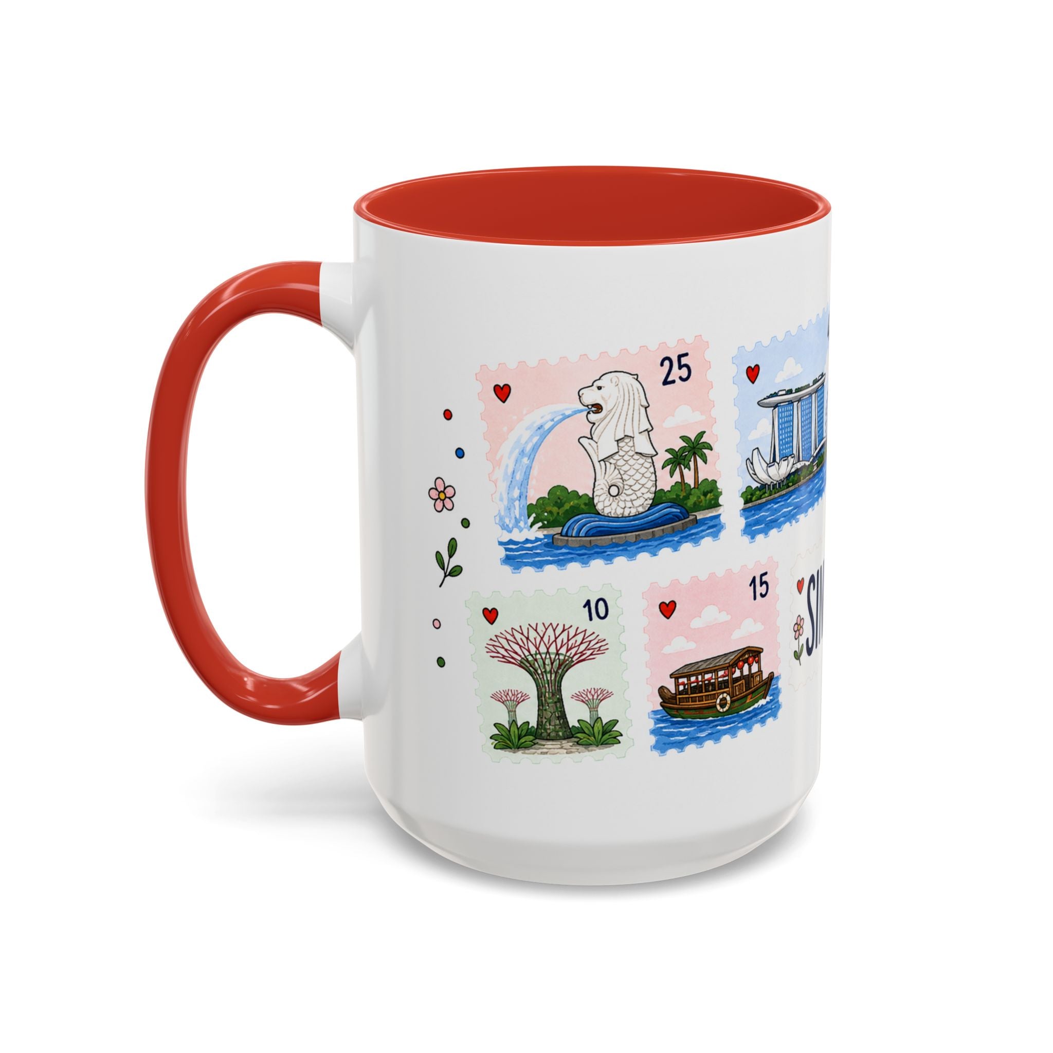 Singapore Coffee Mug | Postage Stamp Collage Mug | Travel Souvenir Accent Cup 11oz 15oz