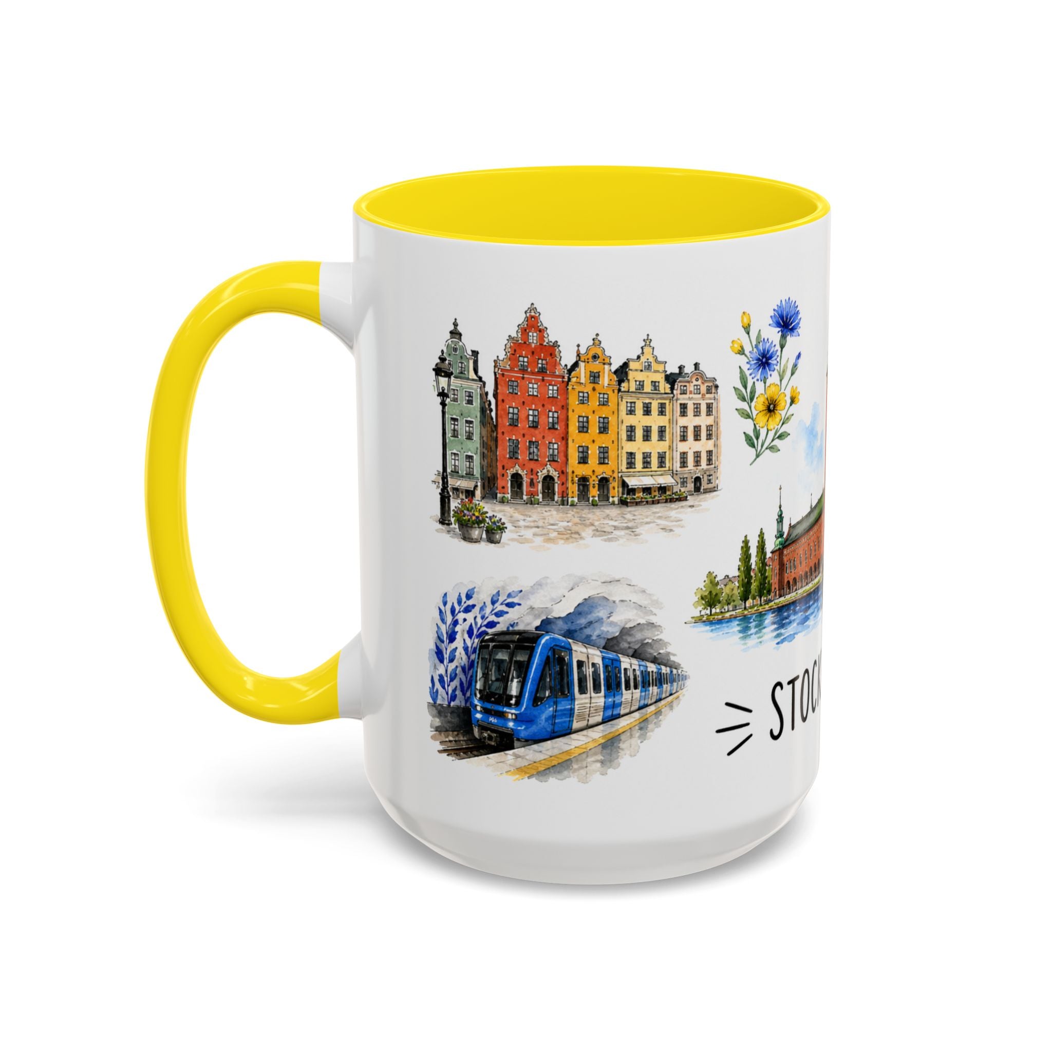 Stockholm Illustrated Travel Mug | City Souvenir Accent Coffee Mug | 11oz 15oz Ceramic Cup