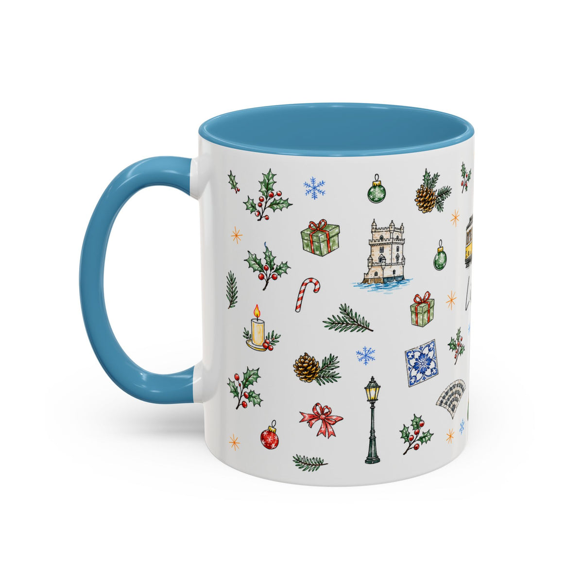 Lisbon Christmas Mug | Watercolor City Souvenir | Ceramic Coffee Cup 11oz 15oz