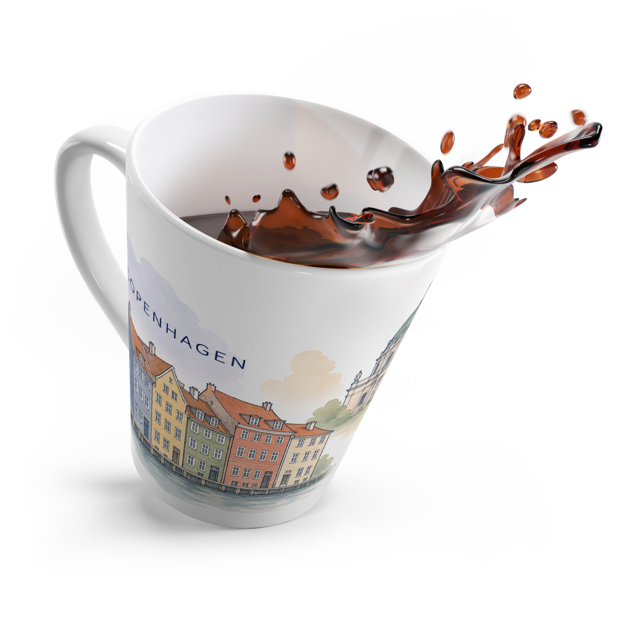 Copenhagen Latte Mug | Watercolor City Travel Mug | 12 oz Ceramic Souvenir Gift