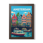 Amsterdam Netherlands Framed Poster | Vintage Travel Wall Art | Black Walnut White Frame | 16x24 20x30
