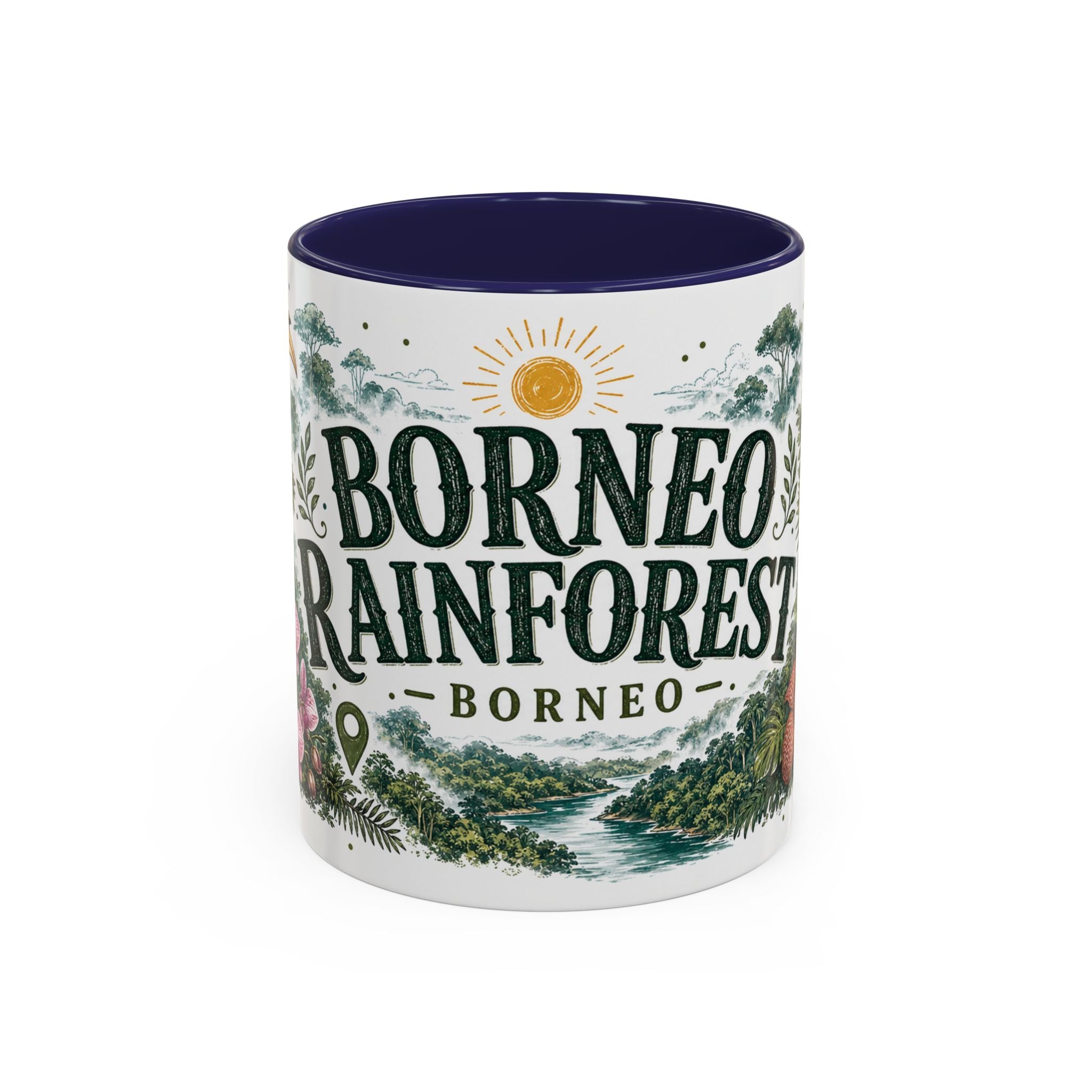 Borneo Rainforest Coffee Mug | Travel Destination Souvenir Gift | Accent Color Ceramic 11oz 15oz