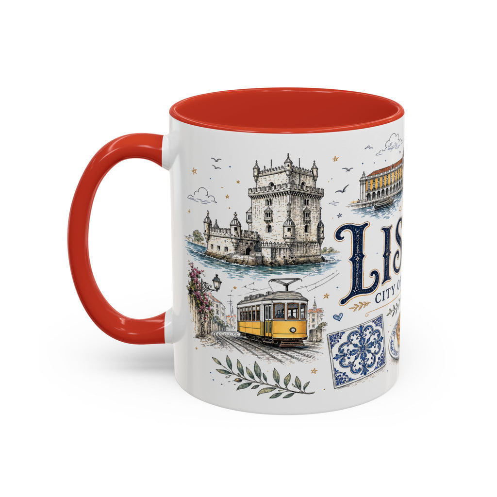 Lisbon Coffee Mug | Portugal Travel Souvenir | Vintage Illustrated City Gift | 11 oz 15 oz Accent Mug