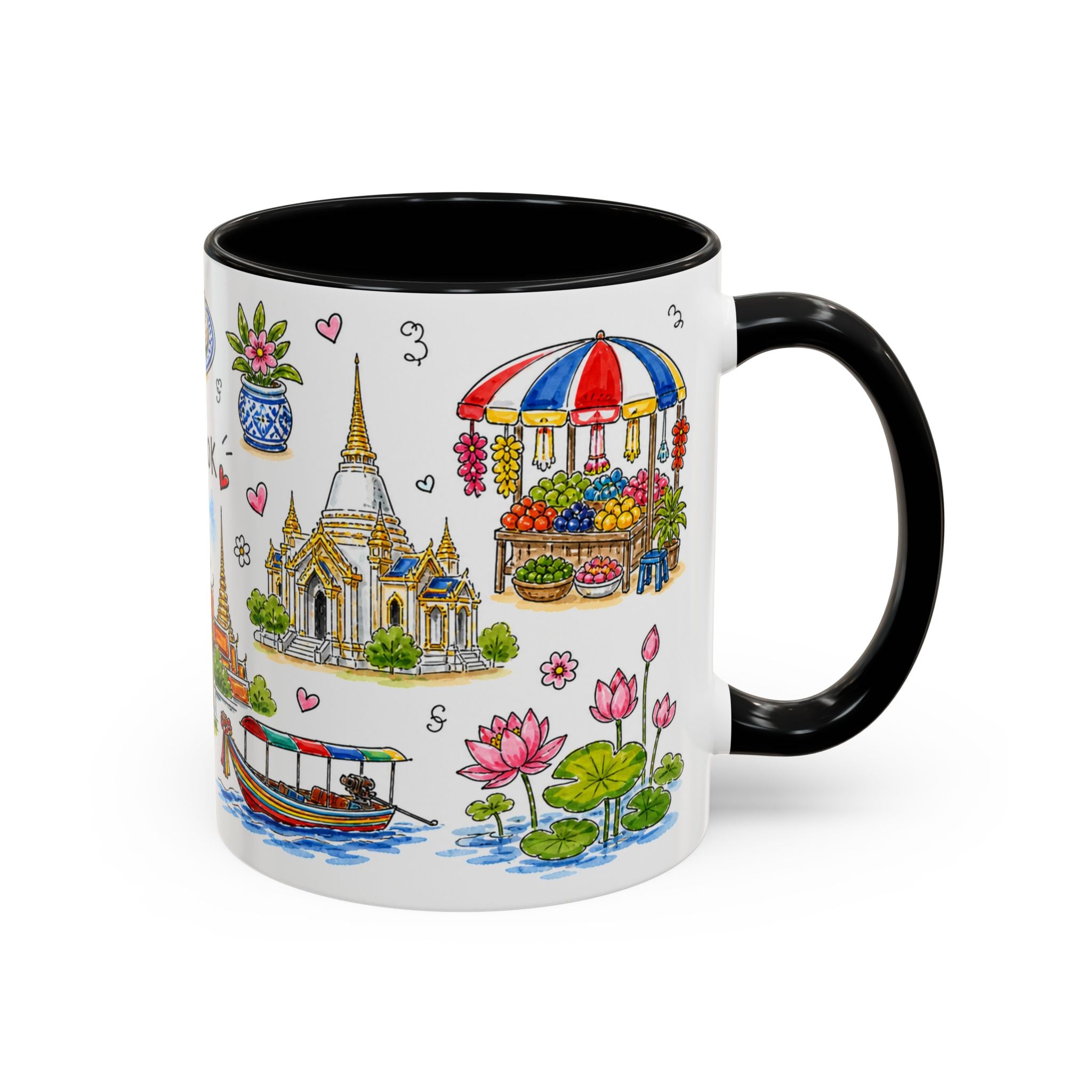 Bangkok Illustrated Travel Mug | City Souvenir Accent Coffee Mug | 11oz 15oz Ceramic Cup