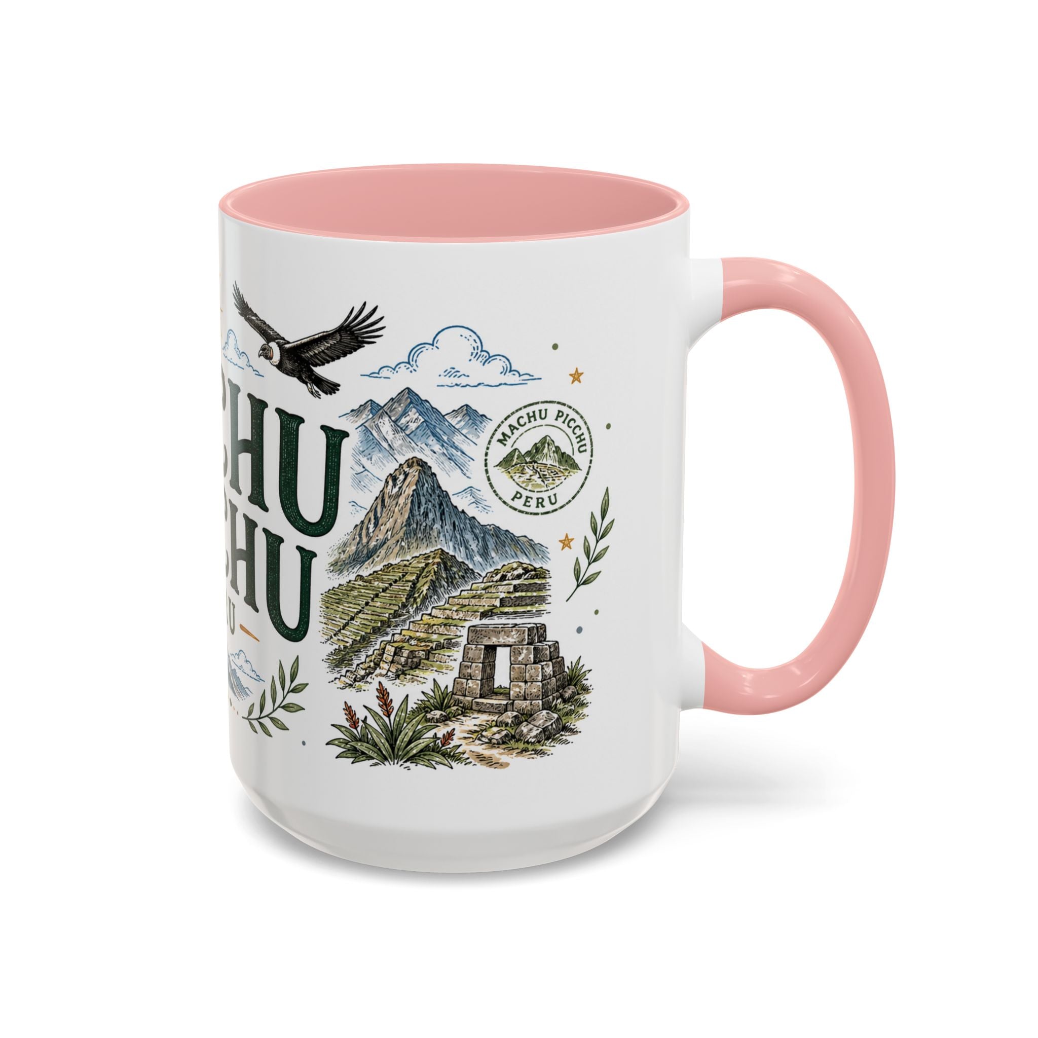 Machu Picchu Coffee Mug | Travel Destination Souvenir Gift | Accent Color Ceramic 11oz 15oz