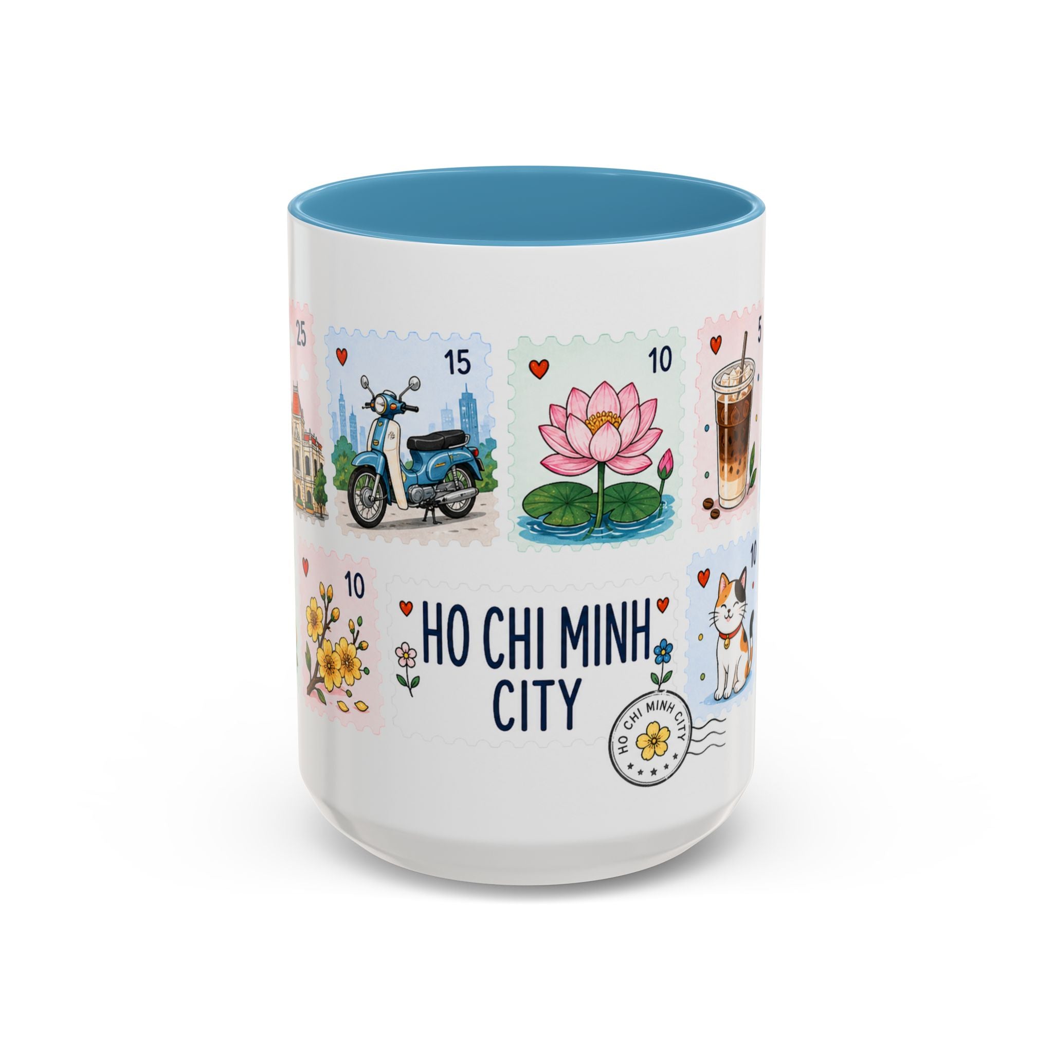 Ho Chi Minh City Coffee Mug | Postage Stamp Collage Mug | Travel Souvenir Accent Cup 11oz 15oz