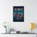 Los Angeles at Night United States Framed Poster | Vintage Travel Wall Art | Black Walnut White Frame | 16x24 20x30