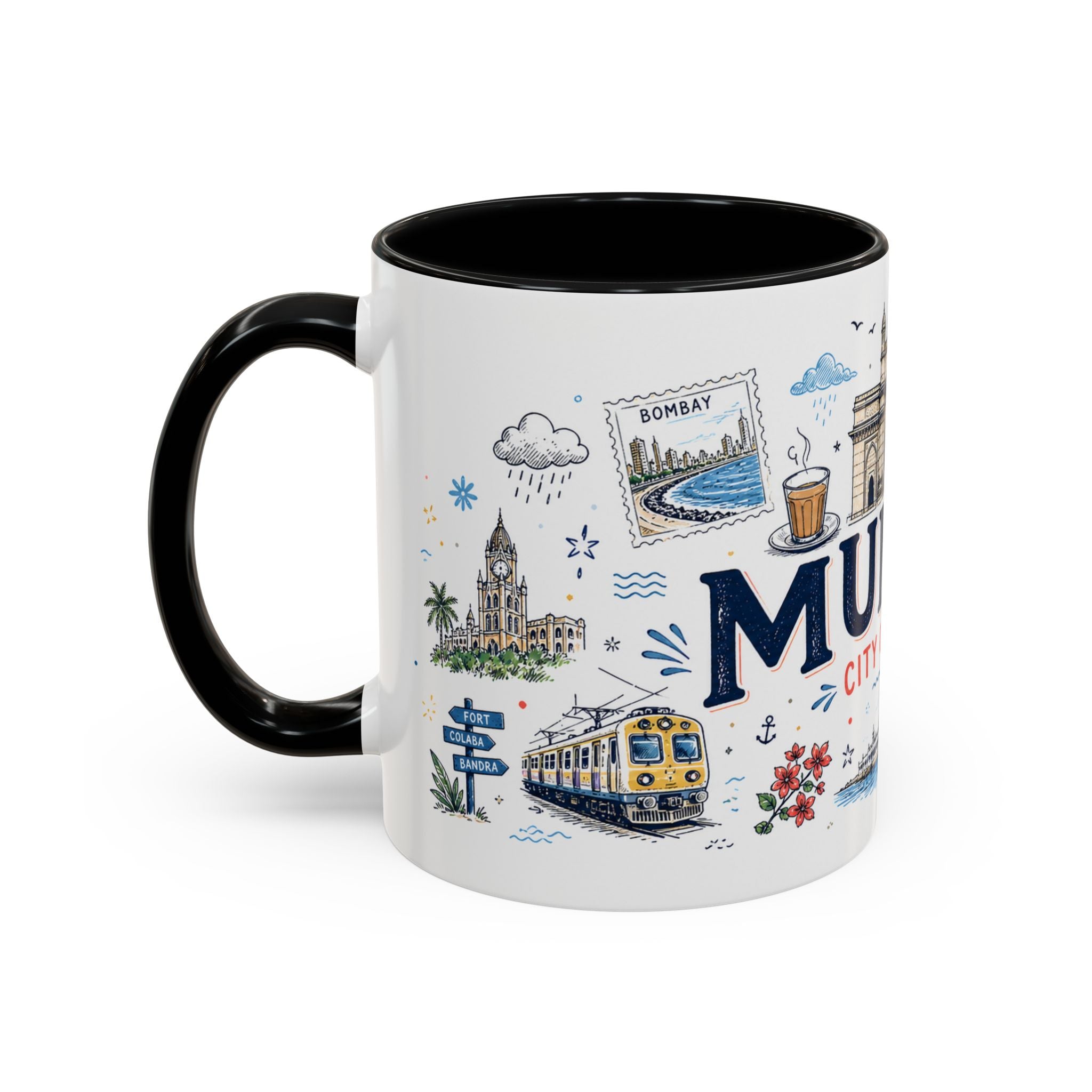 Mumbai Coffee Mug | India Souvenir Travel Gift | Accent Color Ceramic 11oz 15oz