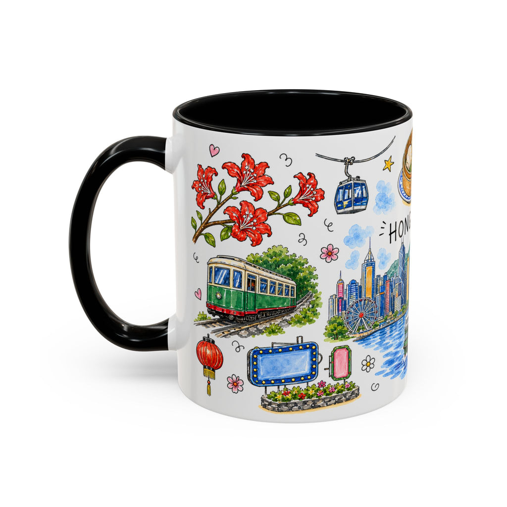 Hong Kong Illustrated Travel Mug | City Souvenir Accent Coffee Mug | 11oz 15oz Ceramic Cup