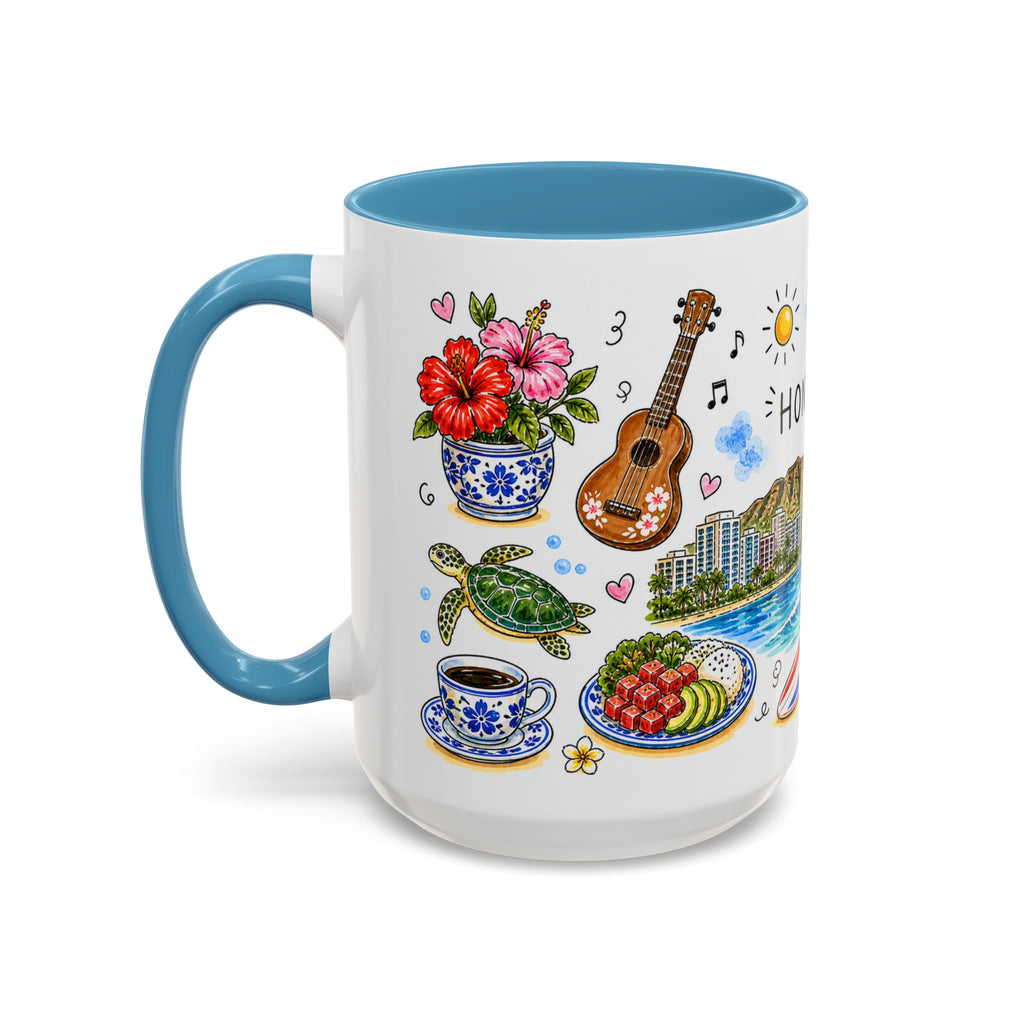 Honolulu Illustrated Travel Mug | City Souvenir Accent Coffee Mug | 11oz 15oz Ceramic Cup