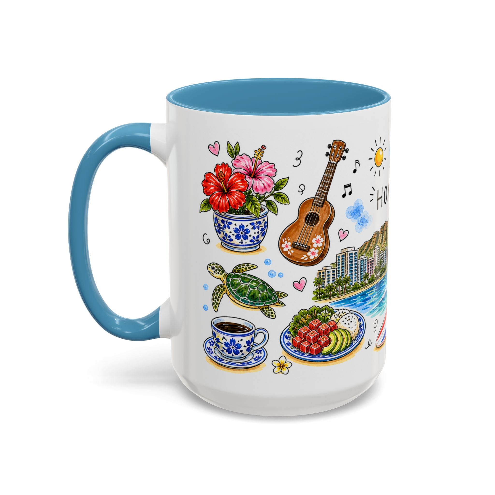 Honolulu Illustrated Travel Mug | City Souvenir Accent Coffee Mug | 11oz 15oz Ceramic Cup