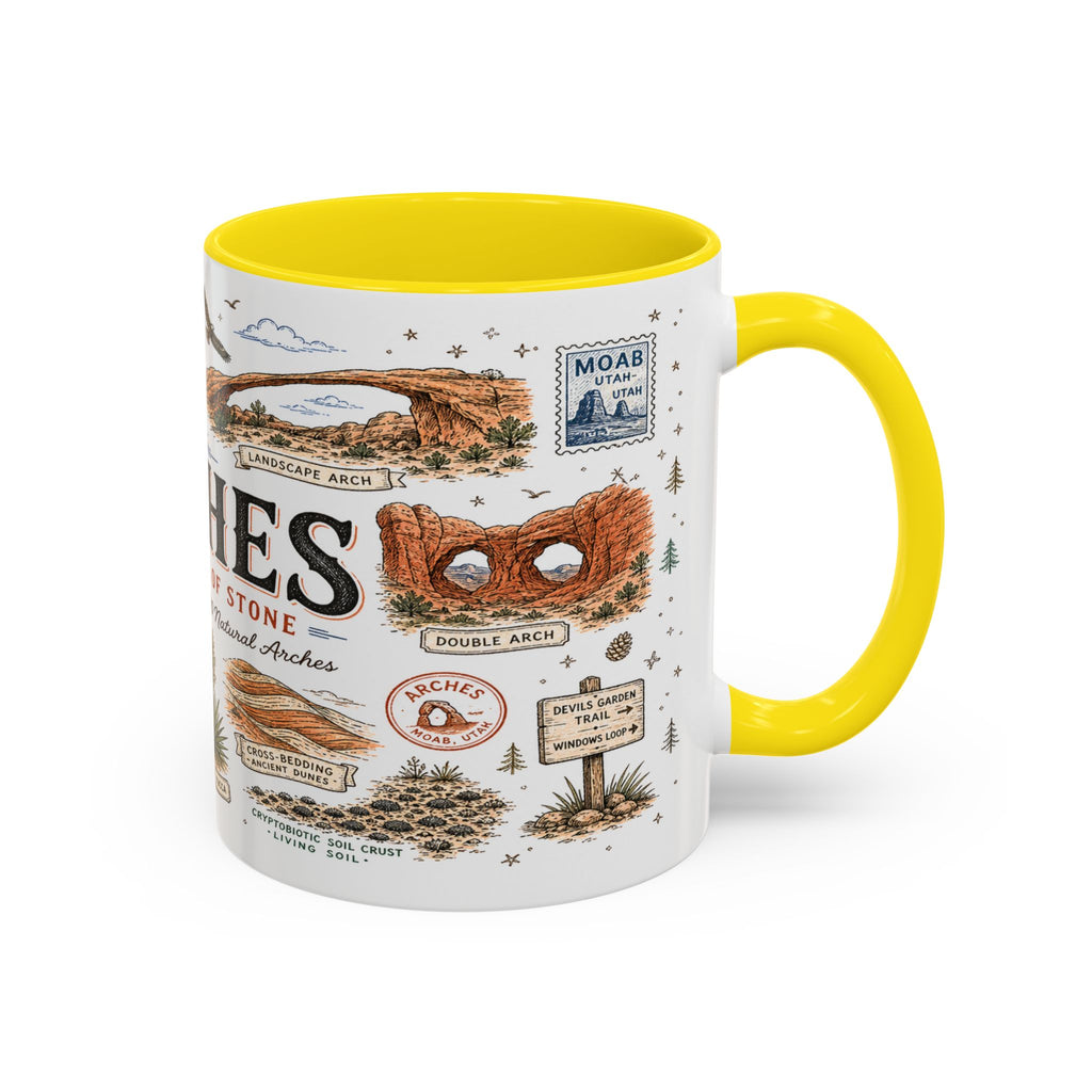 Arches Coffee Mug | National Park Hiking Utah Gift | Accent Color Ceramic 11oz 15oz