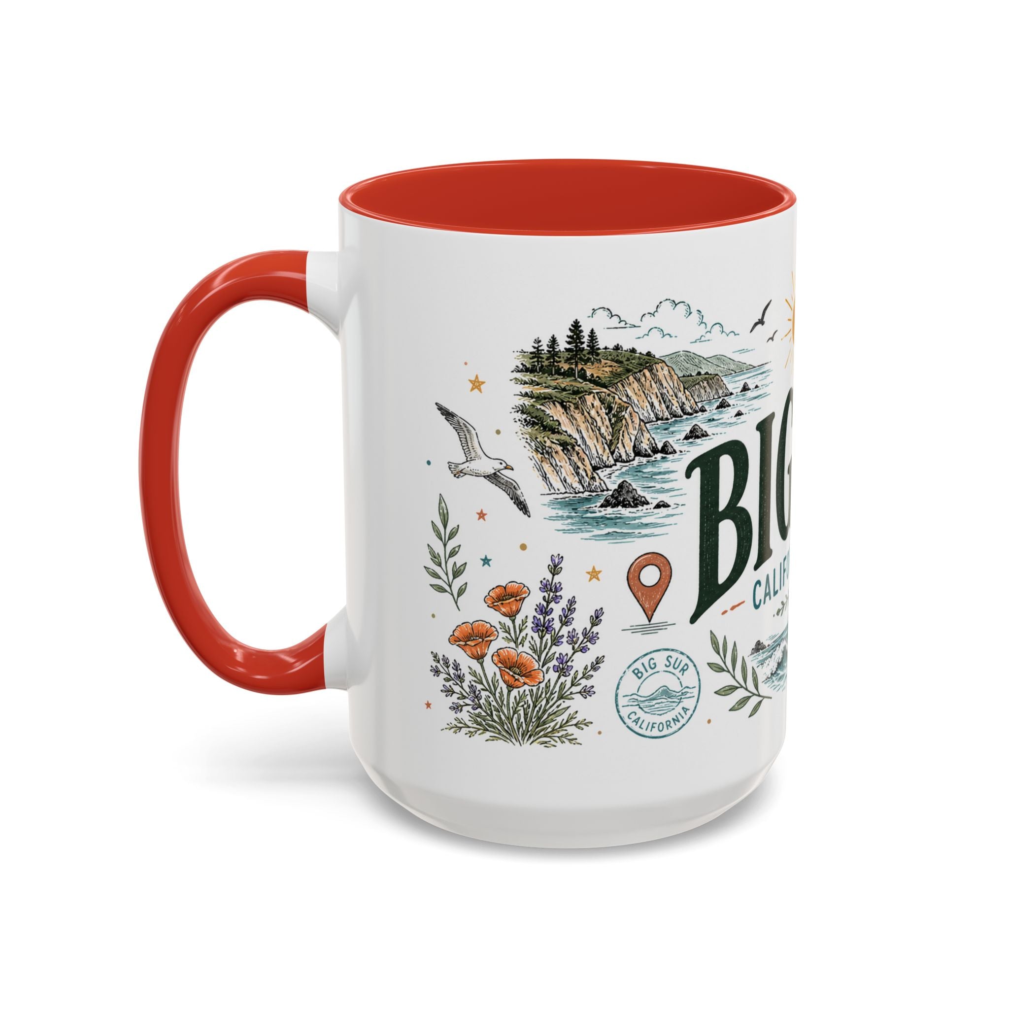 Big Sur Coffee Mug | Travel Destination Souvenir Gift | Accent Color Ceramic 11oz 15oz