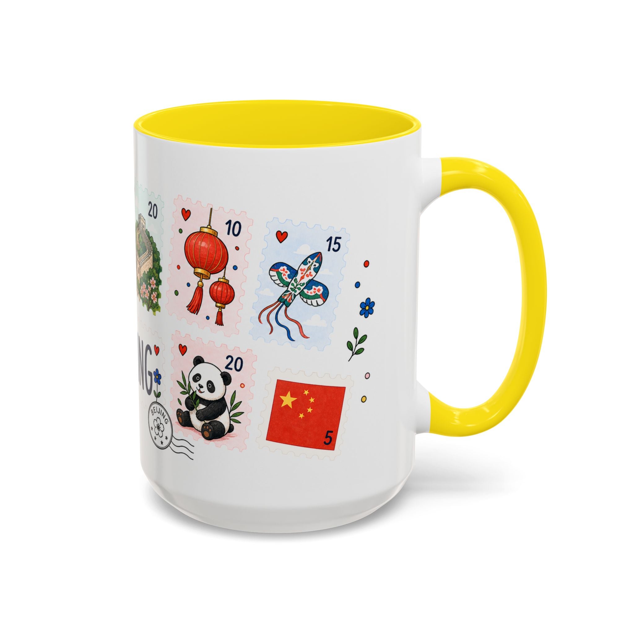 Beijing Coffee Mug | Postage Stamp Collage Mug | Travel Souvenir Accent Cup 11oz 15oz