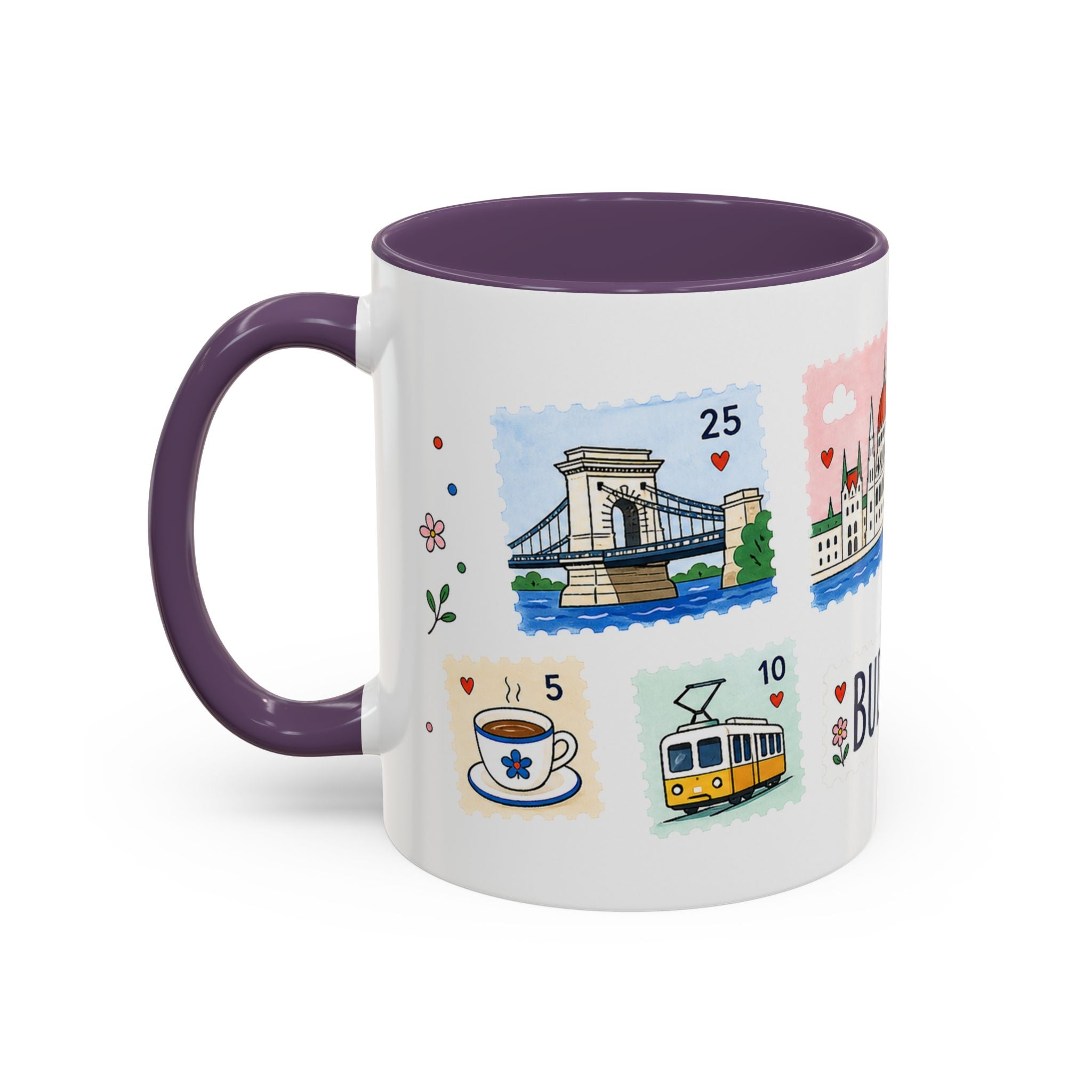 Budapest Coffee Mug | Postage Stamp Collage Mug | Travel Souvenir Accent Cup 11oz 15oz