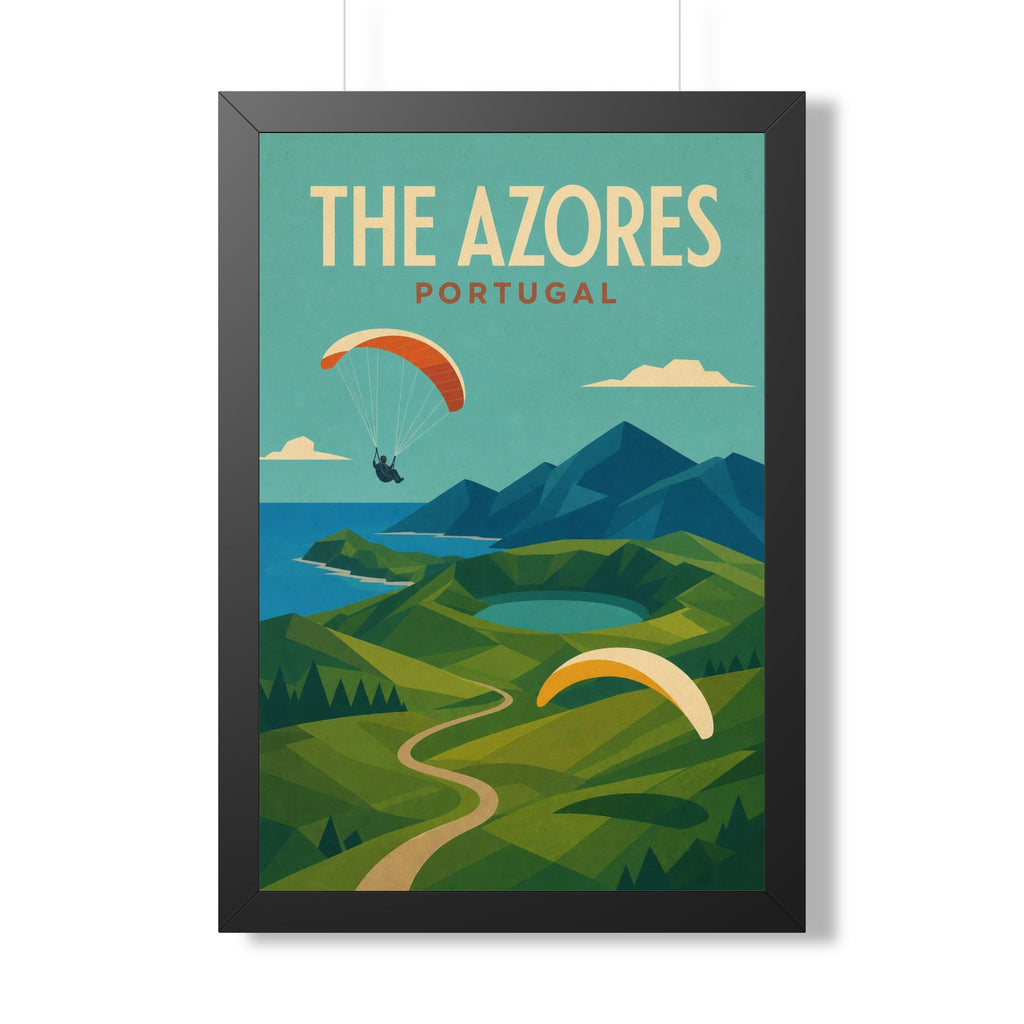 Azores Portugal Framed Poster | Vintage Travel Wall Art | Black Walnut White Frame | 16x24 20x30