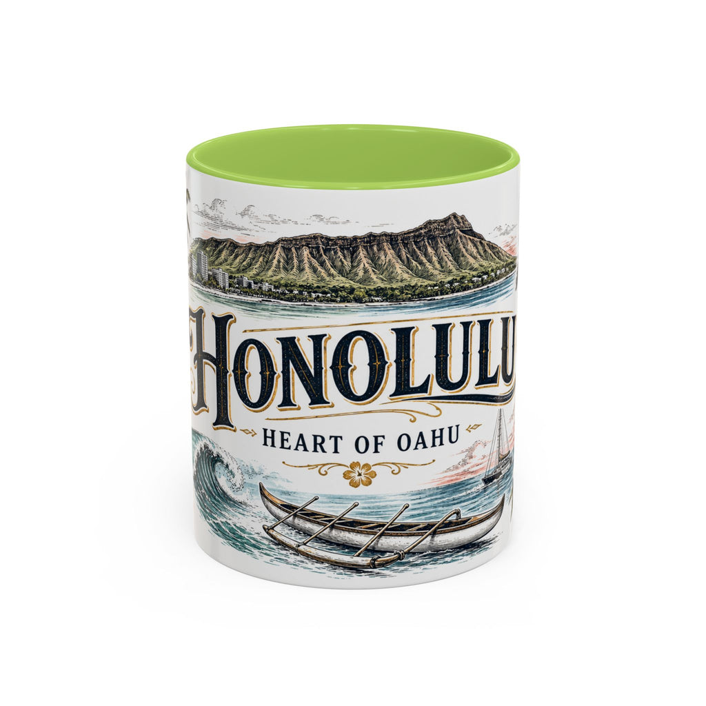 Honolulu Coffee Mug | United States Travel Souvenir | Vintage Illustrated City Gift | 11 oz 15 oz Accent Mug