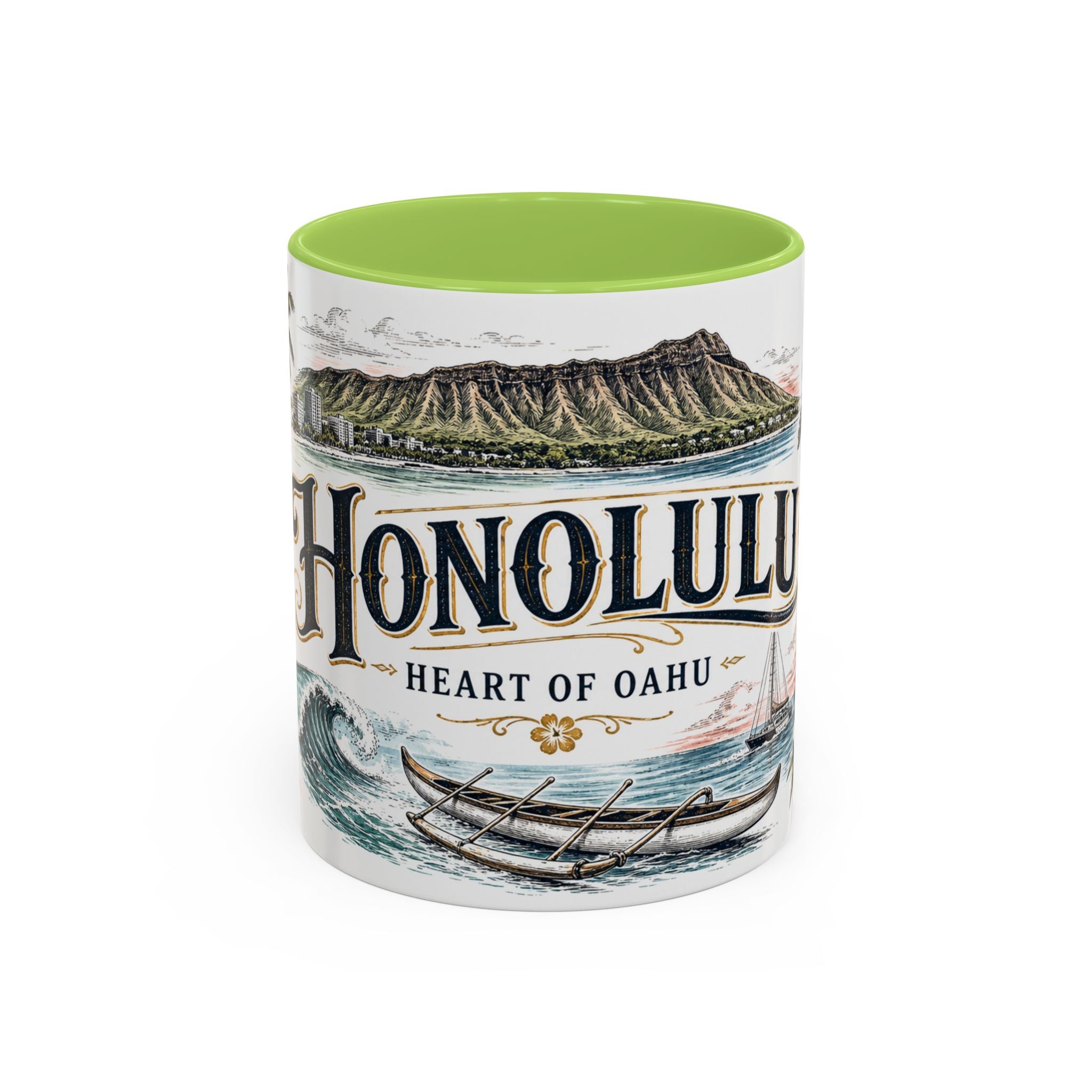 Honolulu Coffee Mug | United States Travel Souvenir | Vintage Illustrated City Gift | 11 oz 15 oz Accent Mug