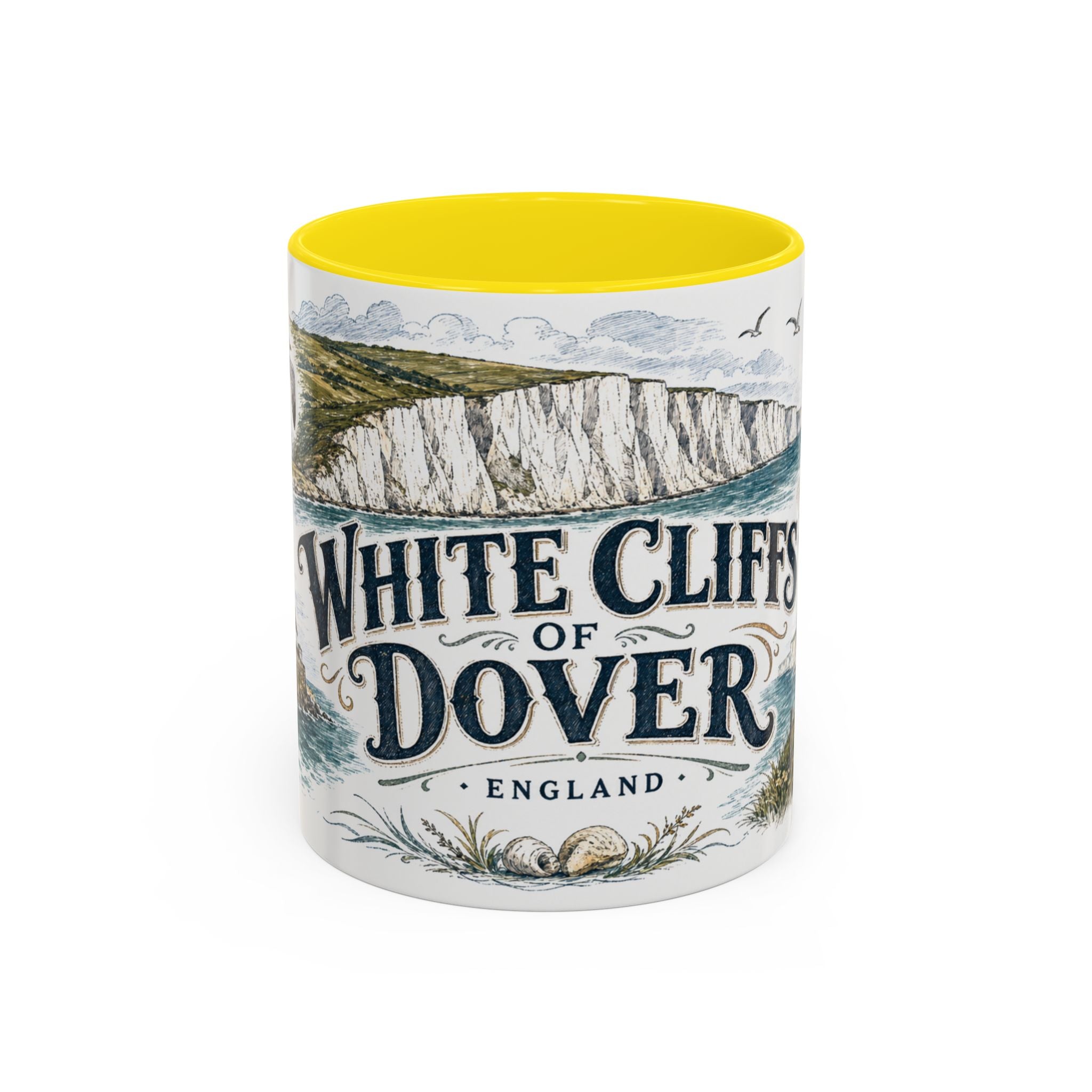 White Cliffs of Dover Mug, England Travel Souvenir, Bucket List Gift, Accent Ceramic Coffee Mug 11oz 15oz