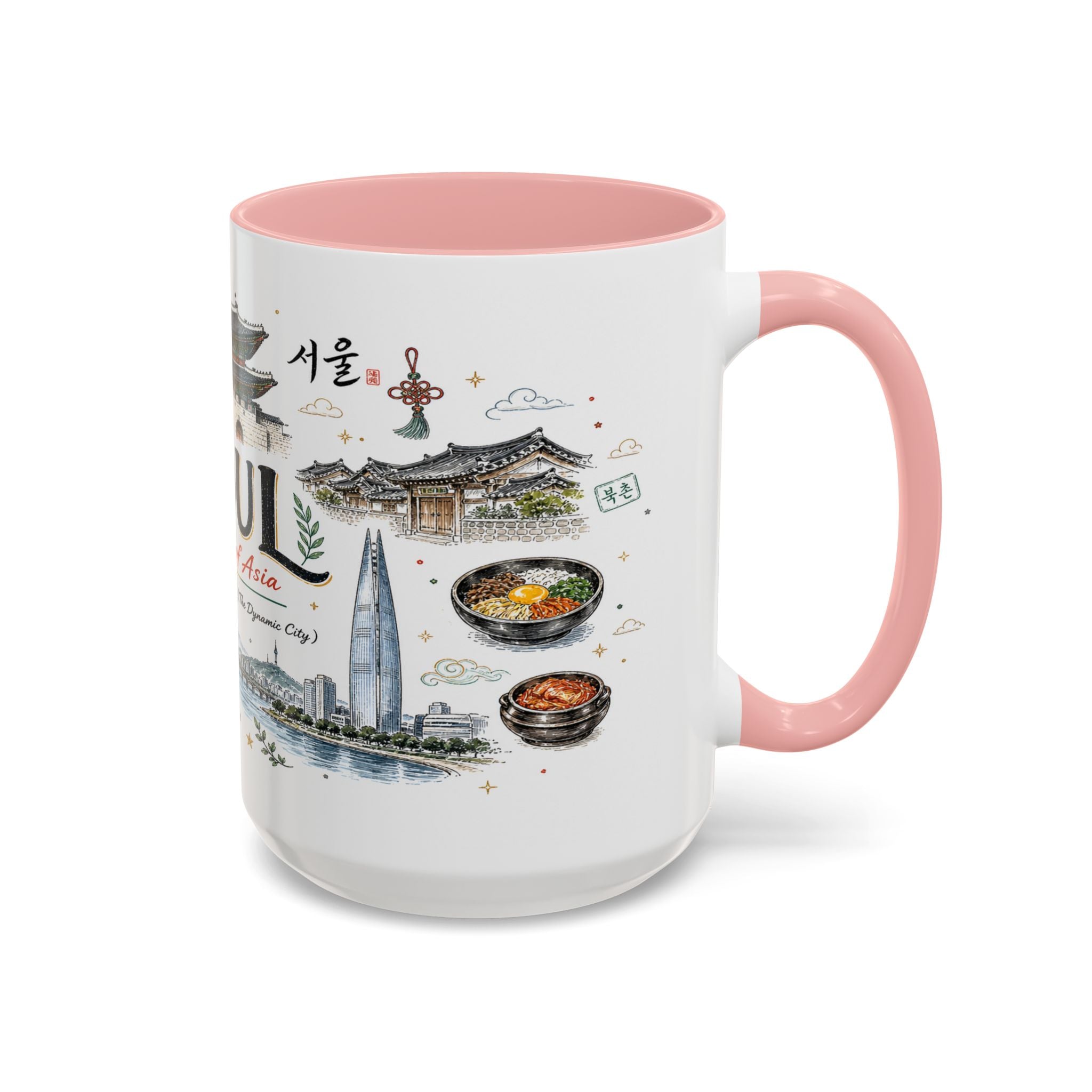 Seoul Coffee Mug | Korea Souvenir Travel Gift | Accent Color Ceramic 11oz 15oz