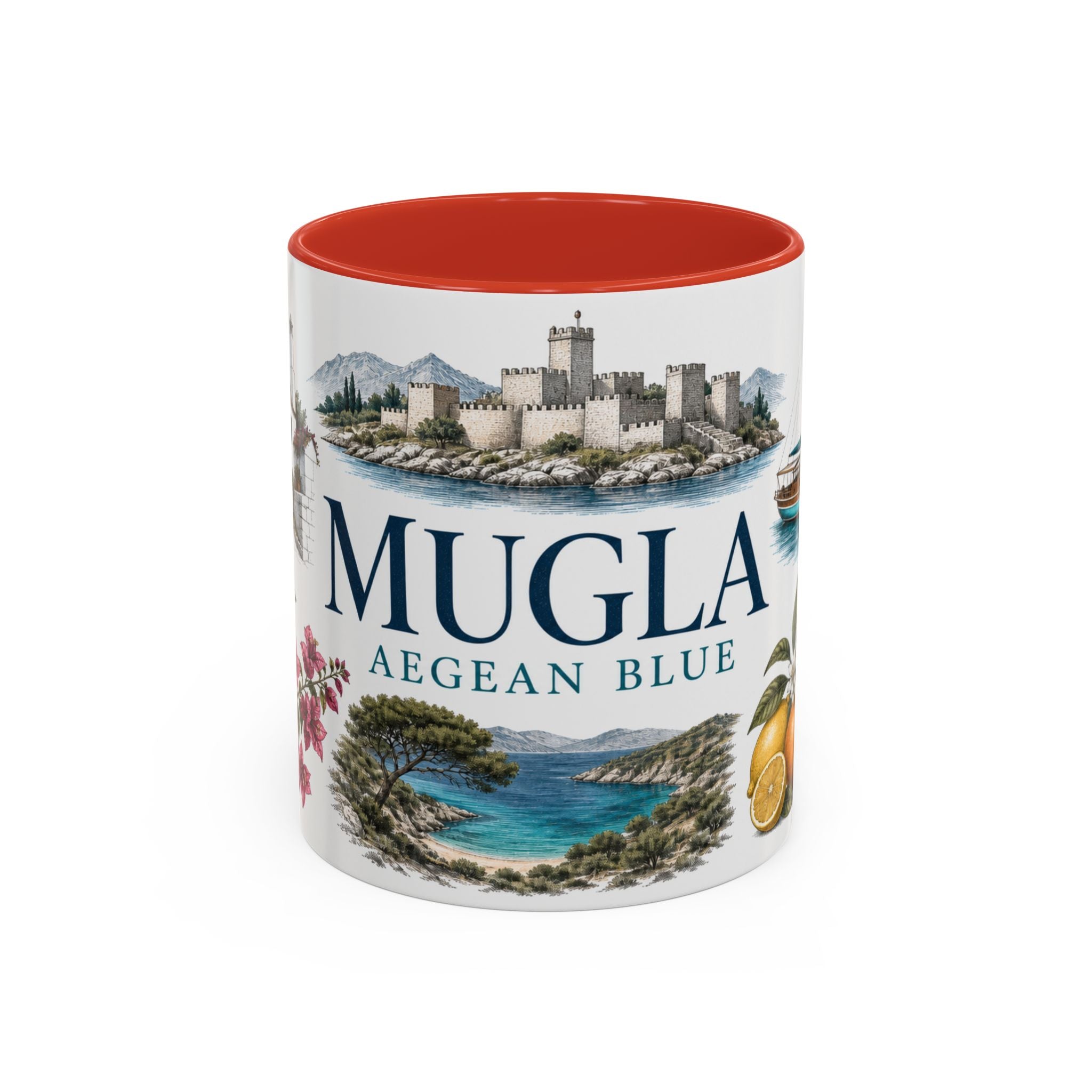 Mugla Coffee Mug | Turkey Travel Souvenir | Vintage Illustrated City Gift | 11 oz 15 oz Accent Mug