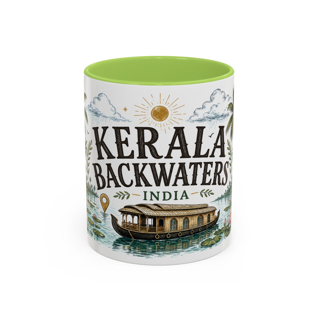 Kerala Backwaters Coffee Mug | Travel Destination Souvenir Gift | Accent Color Ceramic 11oz 15oz