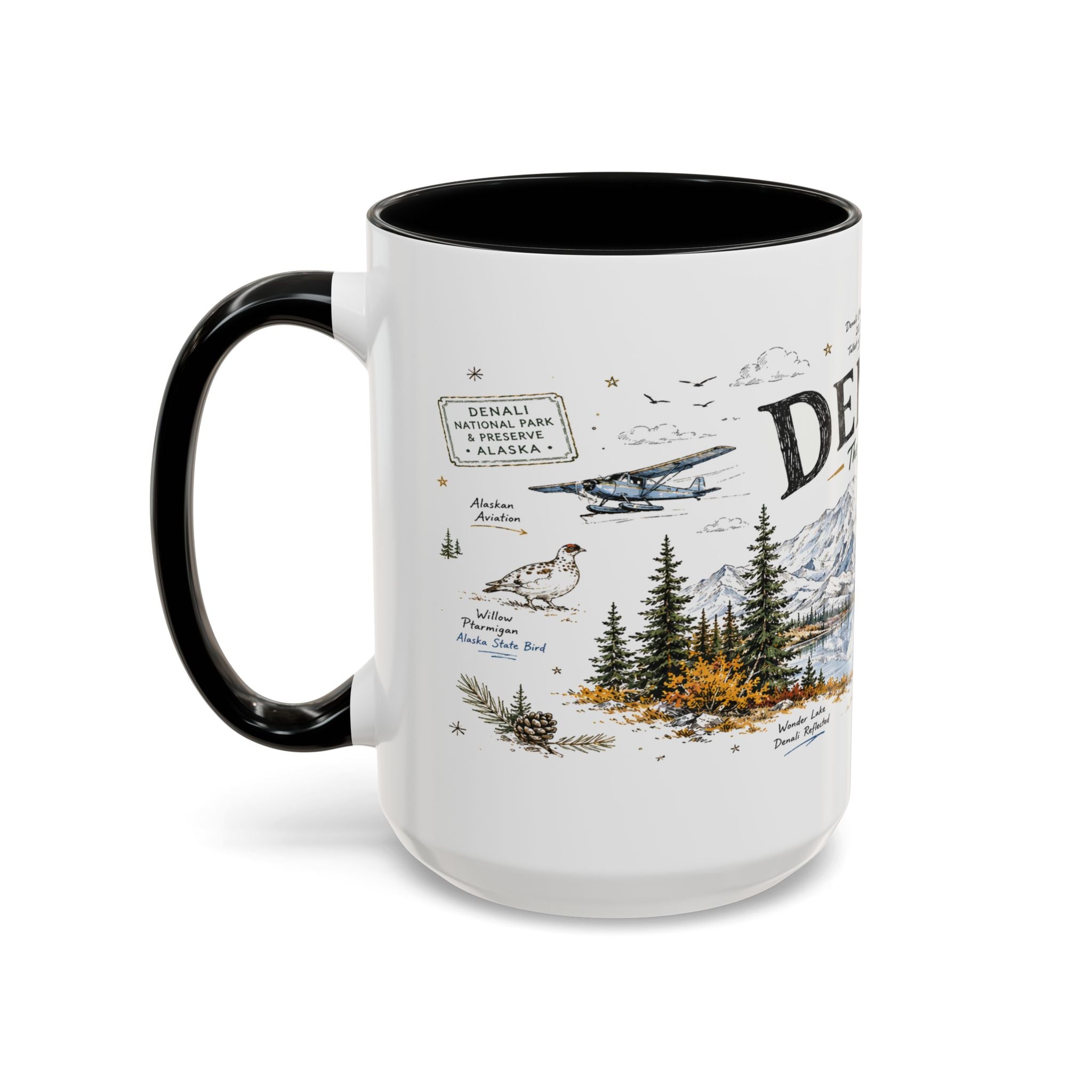 Denali National Park Coffee Mug | Alaska National Park Hiking Gift | Accent Color Ceramic 11oz 15oz