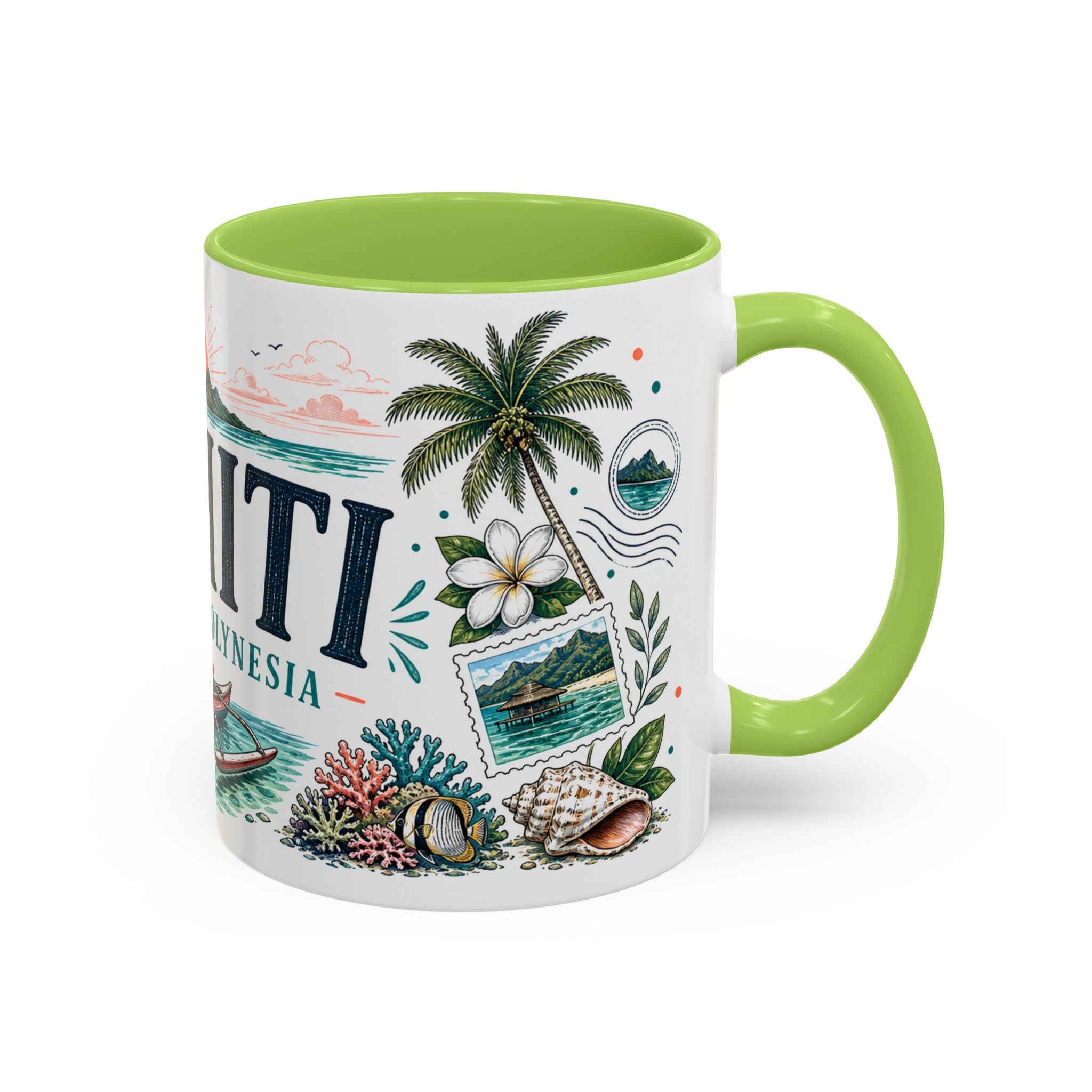 Tahiti Coffee Mug | Travel Destination Souvenir Gift | Accent Color Ceramic 11oz 15oz
