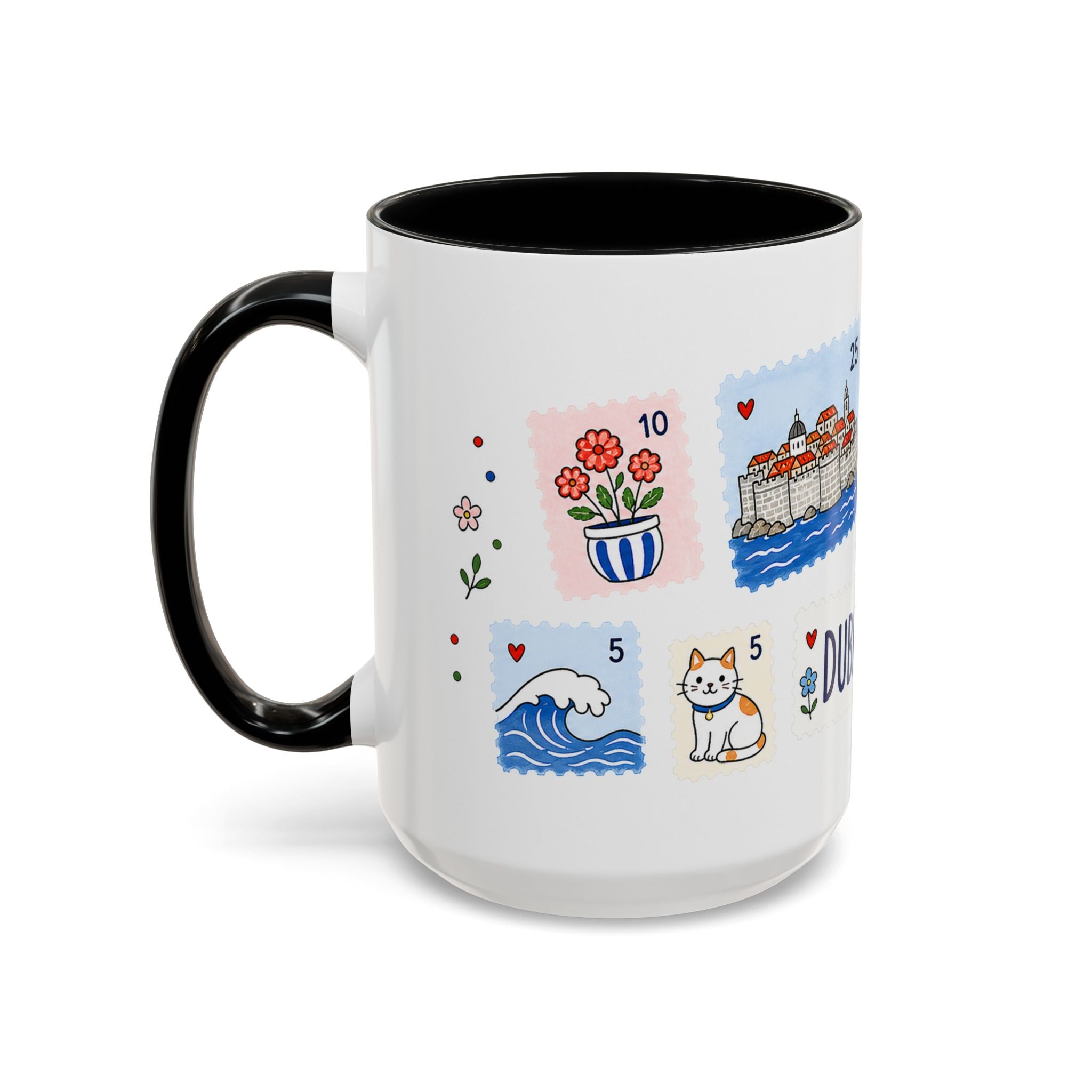 Dubrovnik Coffee Mug | Postage Stamp Collage Mug | Travel Souvenir Accent Cup 11oz 15oz